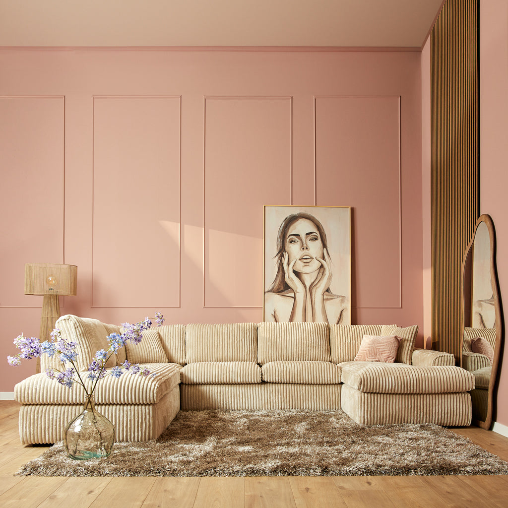 MeinLieblingsplatz Teddy U-Sofa, Beige, 372 x 199 x 87 cm