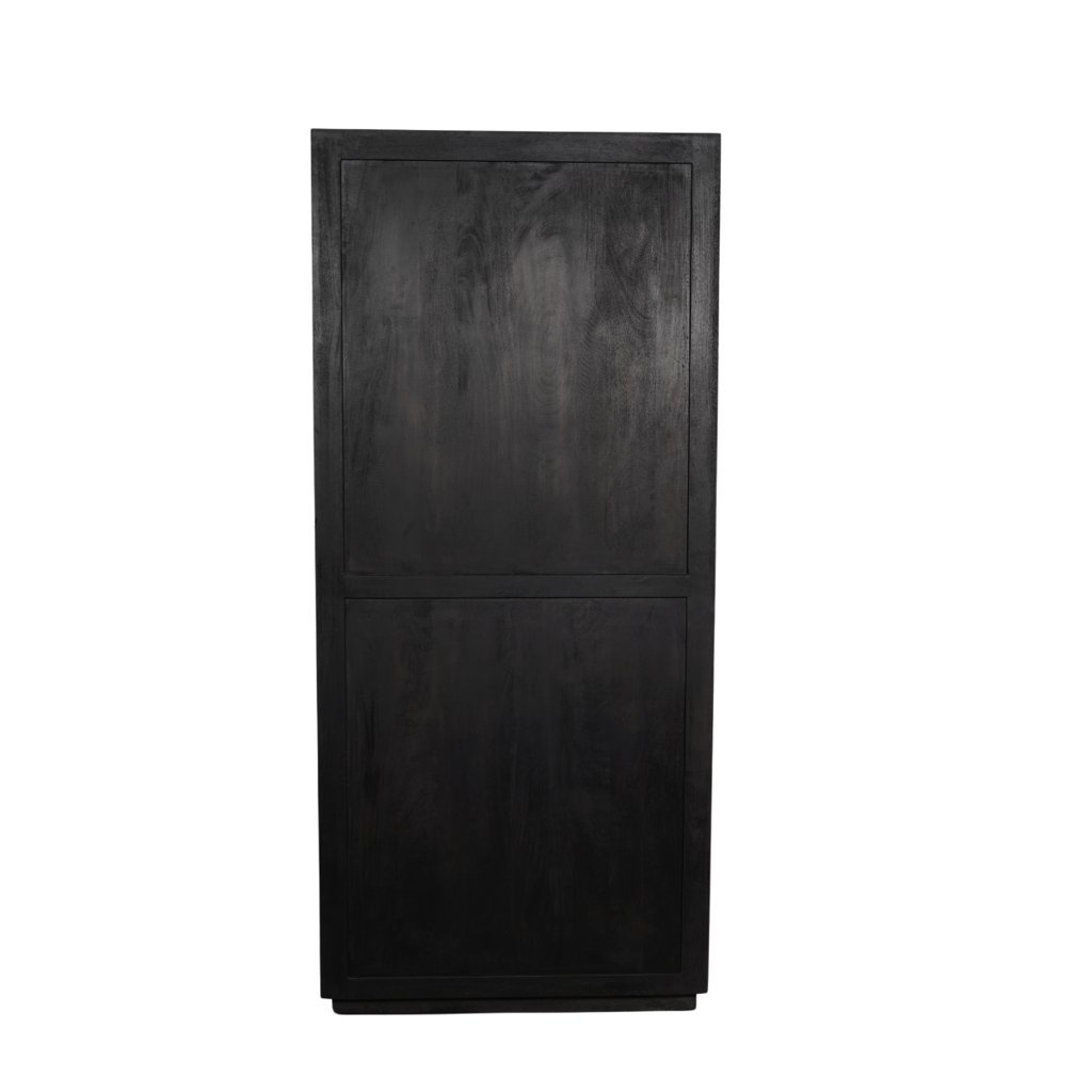 Bücherregal Bali Schwarz – Mangoholz mit modernem Design, 5 offene Fächer & 2 Türen mit Push-to-Open, 90 x 45 x 200 cm