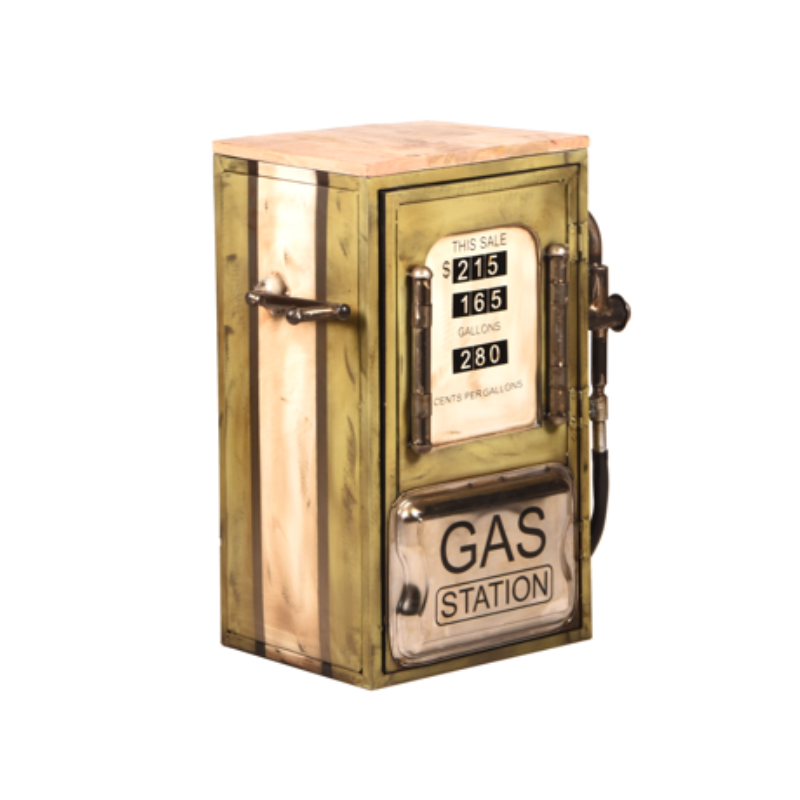 Beistelltisch Vintage Gas Station – Metallgestell mit Mangoholzplatte, Retro-Design, 57 x 36 x 71 cm