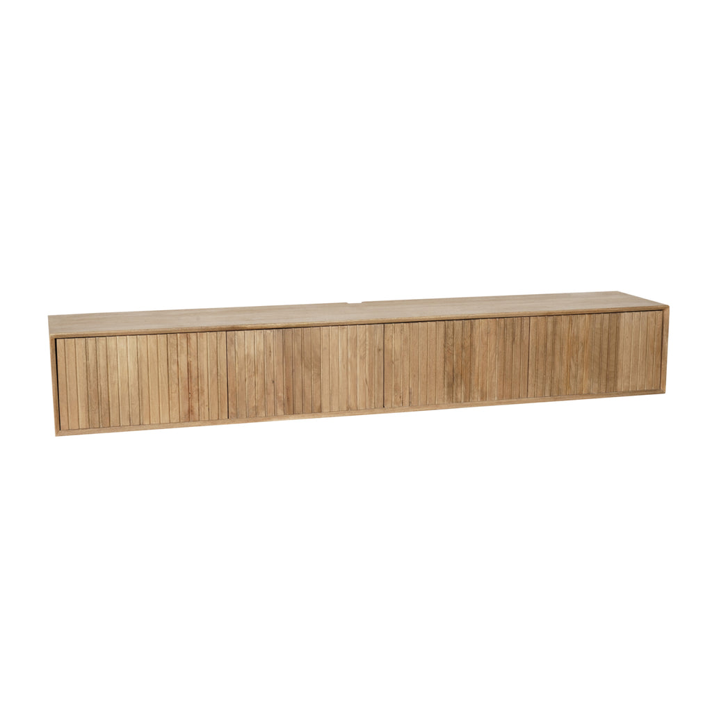 Schwebendes TV Board Mandy Naturel 240x35x30 cm – Mangoholz Lowboard mit Lamellenfront & Push-to-Open-System