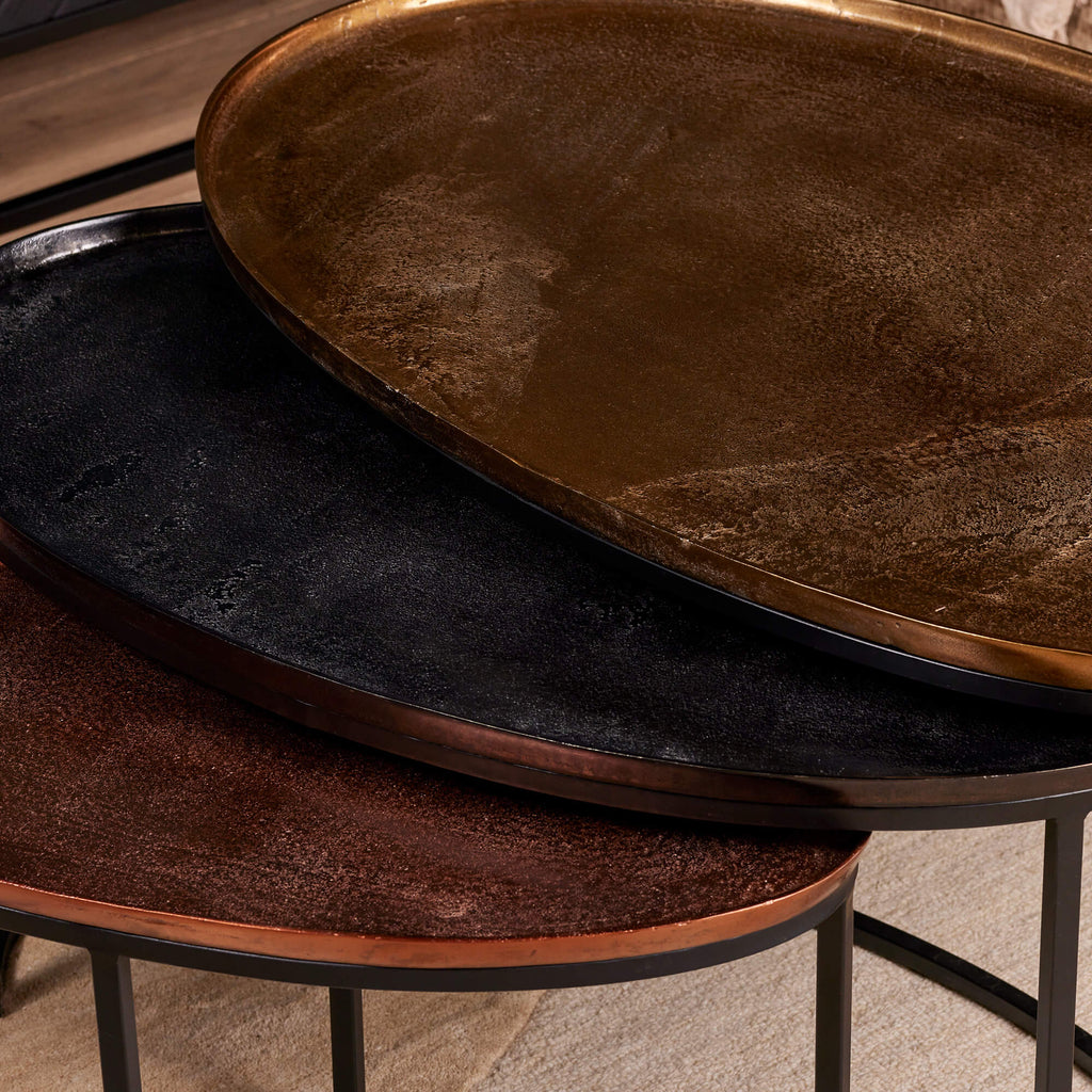 Couchtisch-Set Raley – 3er-Set ovale Aluminiumtische in Bronze & Schwarz