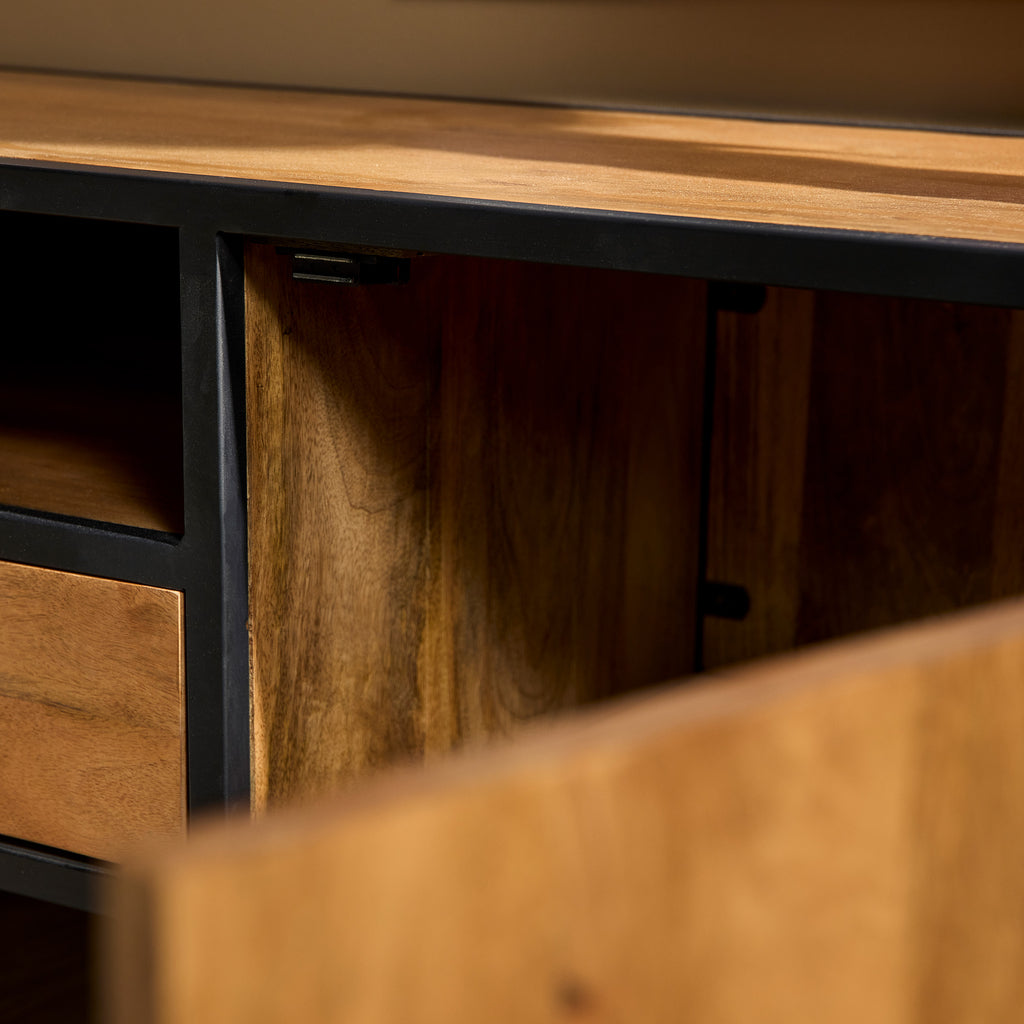 TV-Board Delta Natur – Mangoholz Lowboard mit Schublade & 2 Türen, 180×45×50 cm