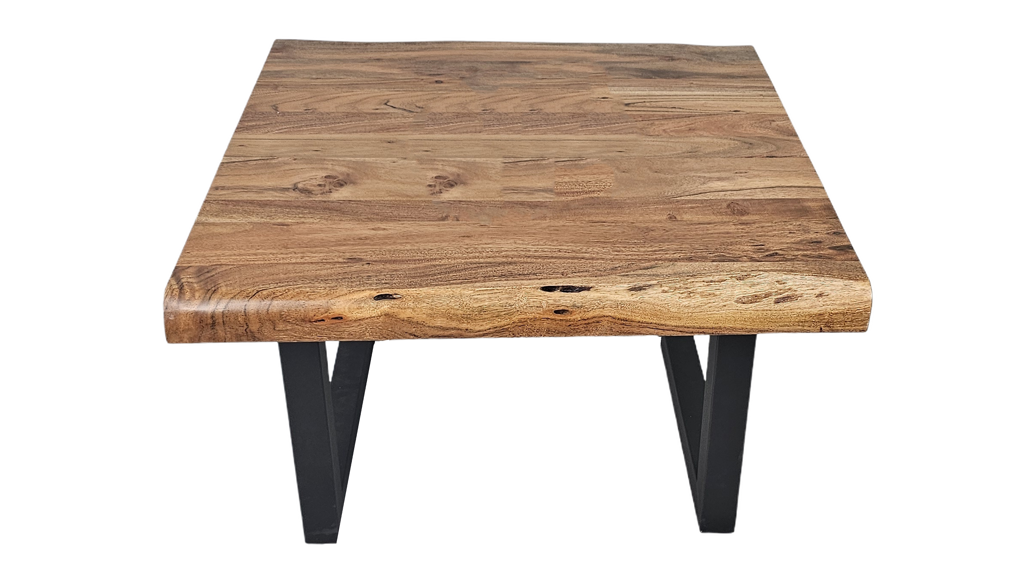 Couchtisch aus Akazie mit Baumkante und U-Gestell | Unikat mit Baumkante