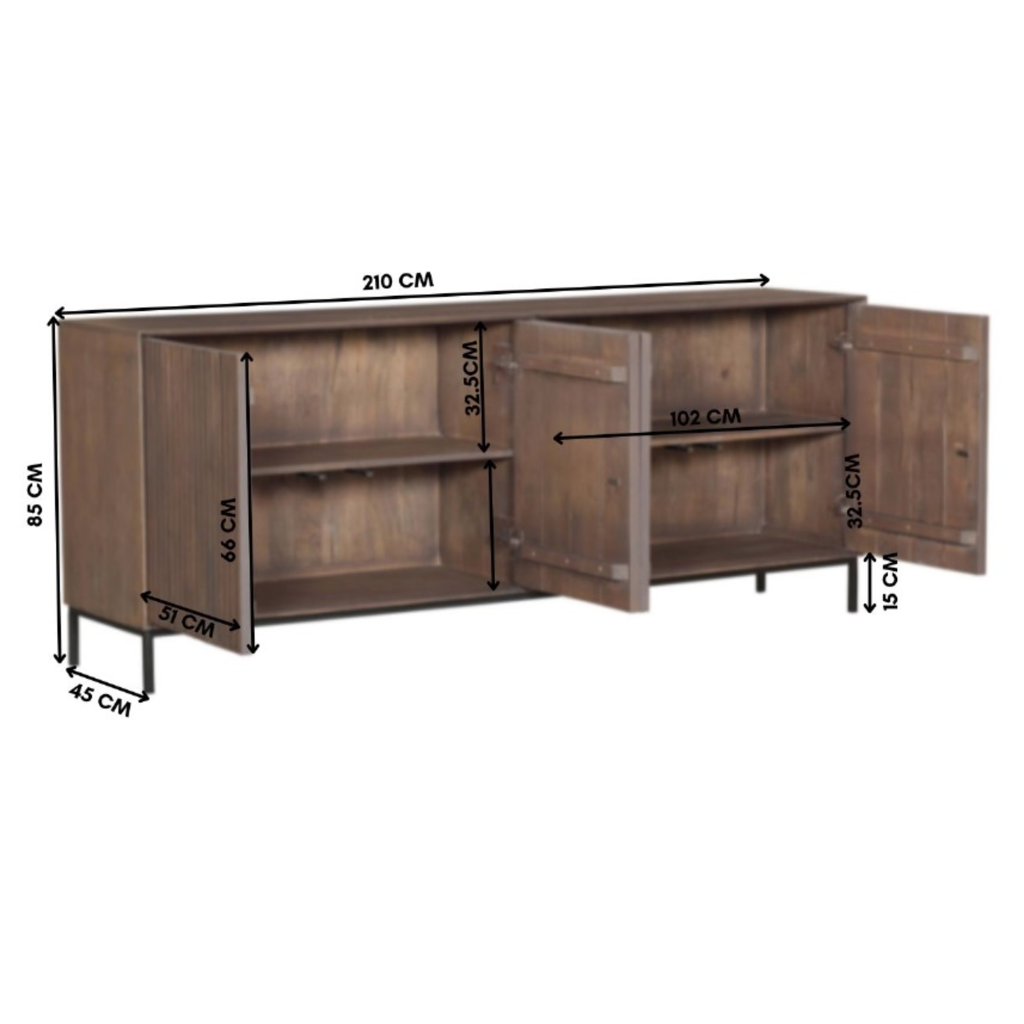 Bücherregal Bali Schwarz – Mangoholz mit modernem Design, 5 offene Fächer & 2 Türen mit Push-to-Open, 90 x 45 x 200 cm