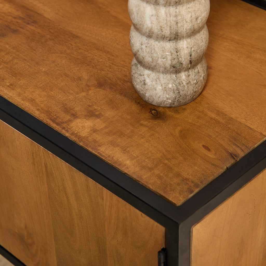 TV-Board Delta Natur 240x45x50 cm – modernes Lowboard aus Mangoholz mit 4 Türen & 1 Schublade