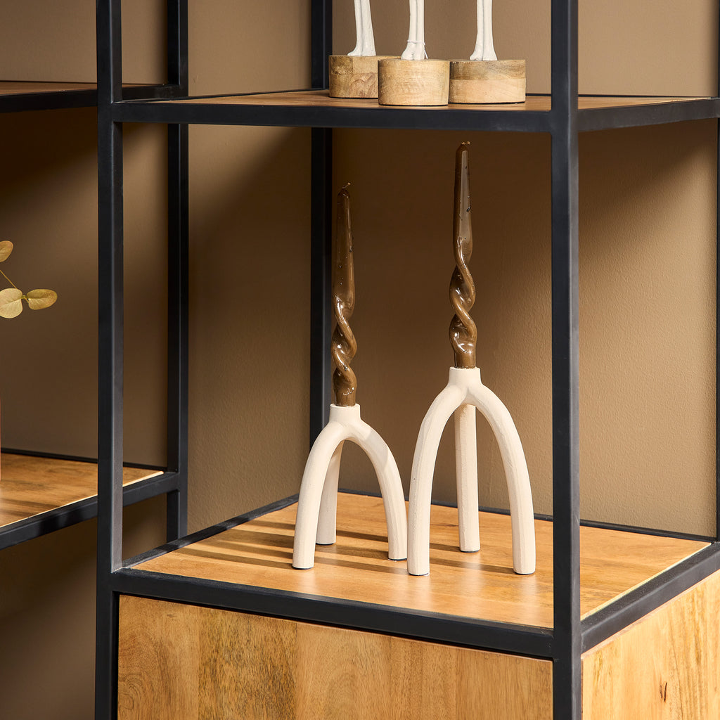 Bücherregal Delta Natur – Regal aus Mangoholz mit Metallrahmen in Schwarz, 1 Tür & Ablage, 55 x 45 x 200 cm