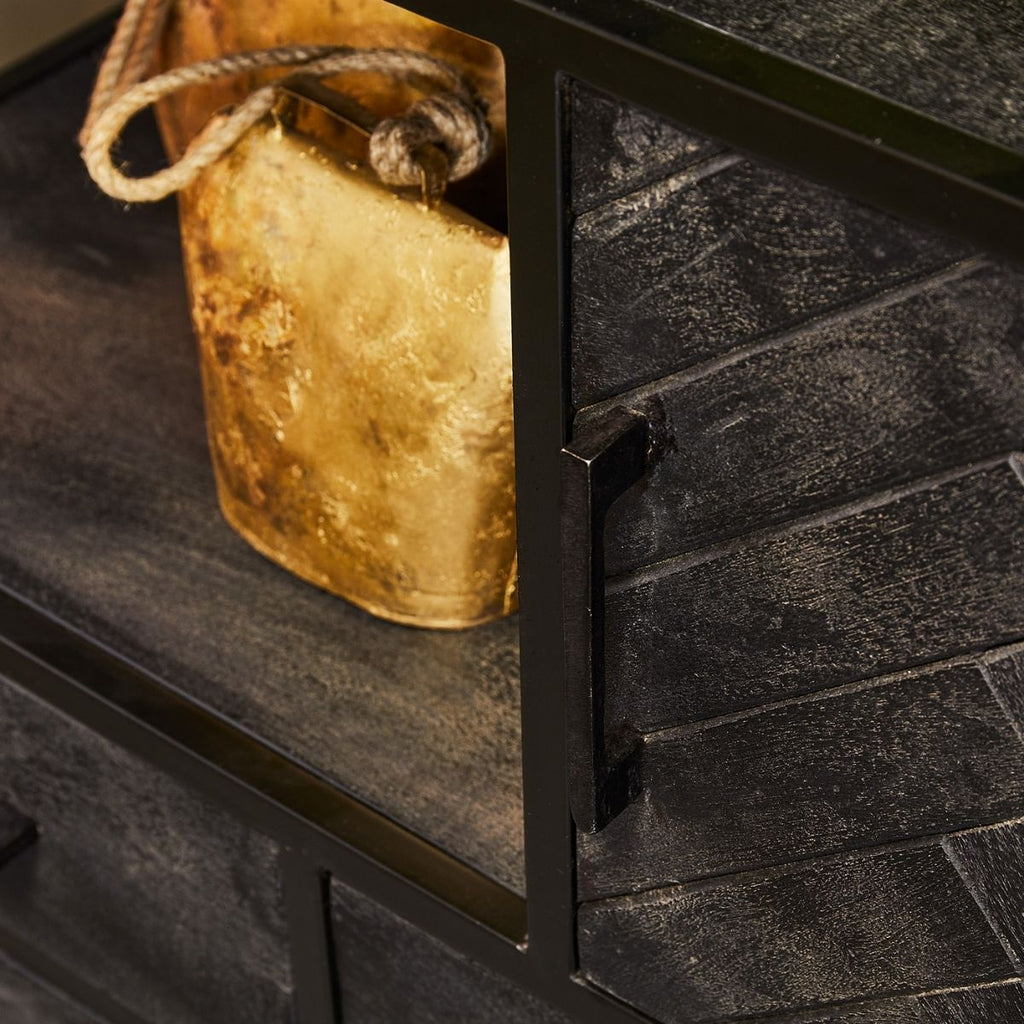 Bücherregal Sydney | Mangoholz Schwarz mit Fischgrätmuster | 90 x 45 x 200 cm