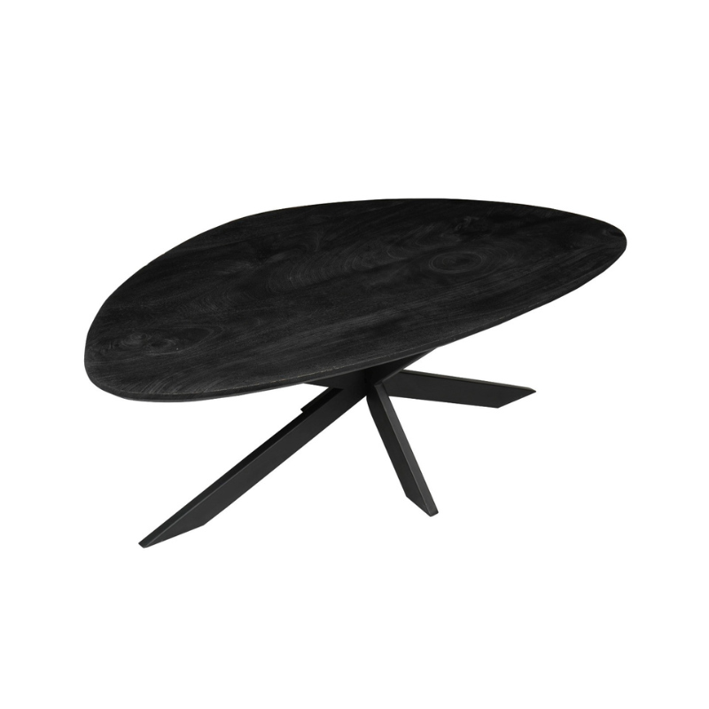 Couchtisch Sydney Schwarz – Tropfenform aus Mangoholz & Metall, sandgestrahlt & matt lackiert, 130 x 67 x 46 cm
