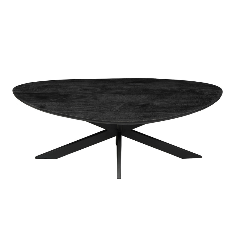 Couchtisch Sydney Schwarz – Tropfenform aus Mangoholz & Metall, sandgestrahlt & matt lackiert, 130 x 67 x 46 cm