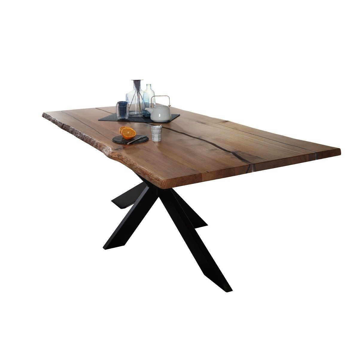 Eiche Epoxidharz Transparent - Esstisch mit Baumkante - Spider Gestell | Unikat