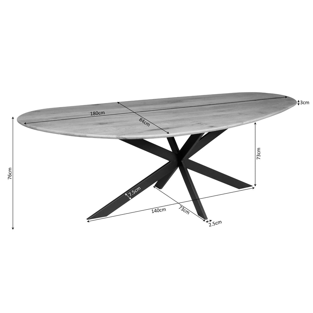 Esstisch Sky 180x84x76 cm – Organische FSC®-Eichenholzplatte in Braun mit 3,5 cm Stärke & modernem Gestell