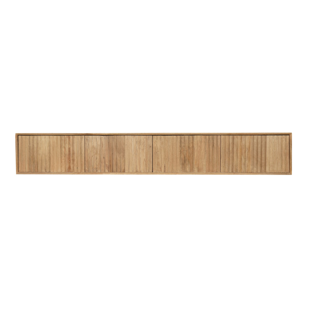 Schwebendes TV Board Mandy Natur 200x35x30 cm – modernes Mangoholz mit Lamellenfront & grifflose Türen