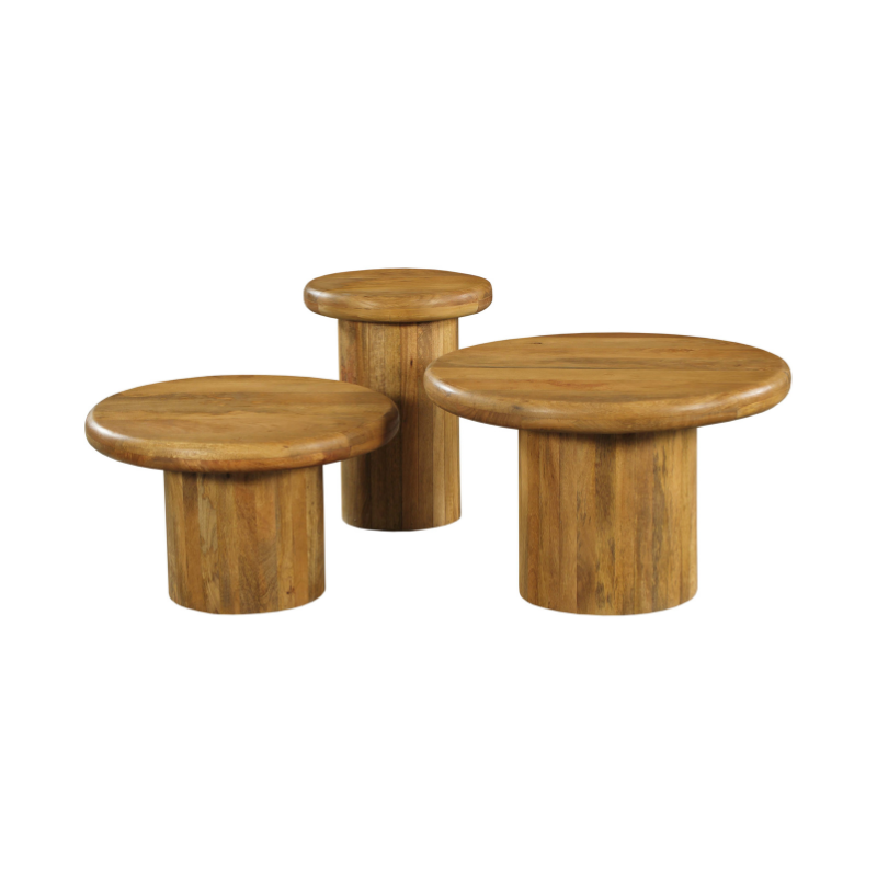 Couchtisch-Set Maya – 3 runde Tische aus massivem Mangoholz, Ø70/60/40 cm, flexibel & modern, stilvoller Blickfang