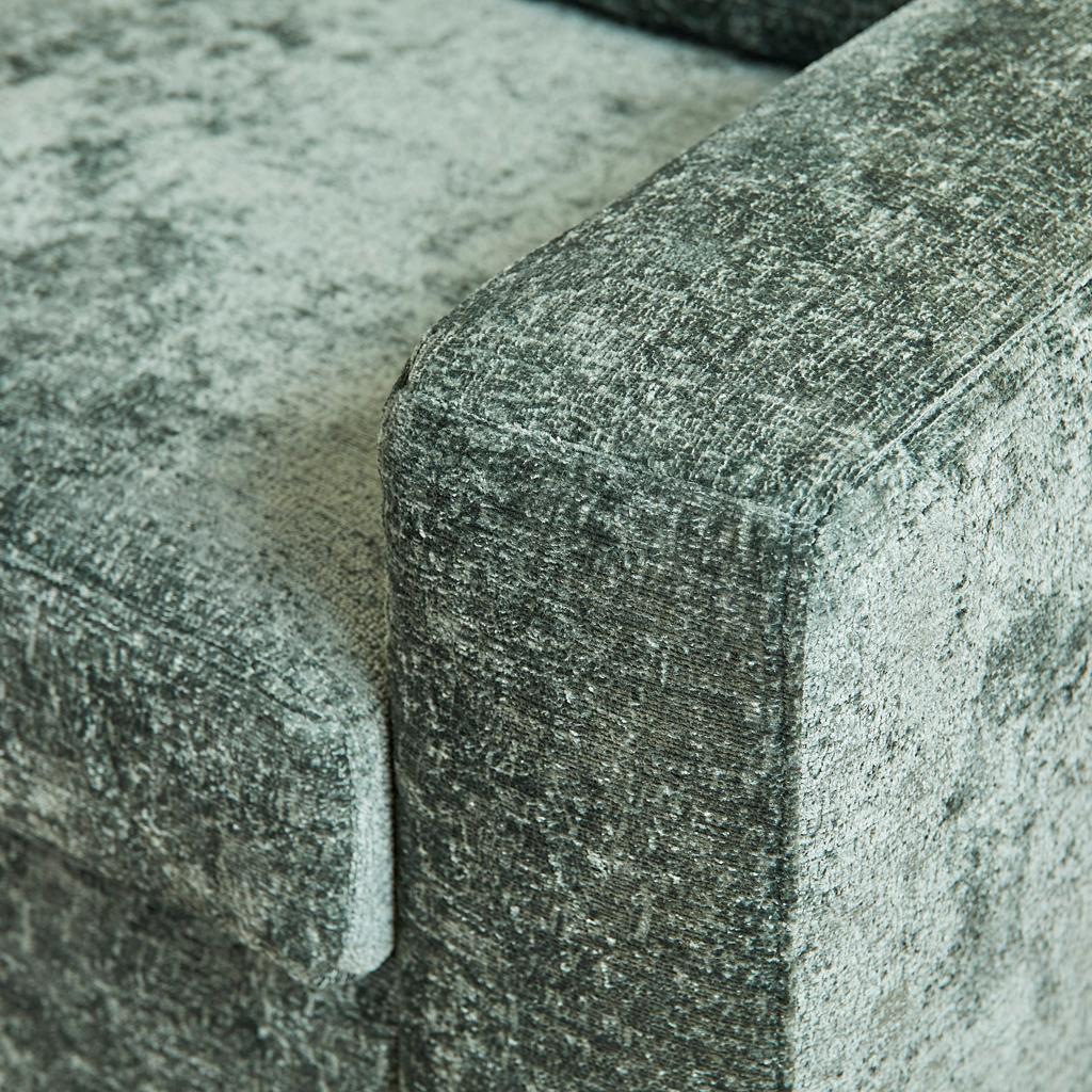 MeinLieblingsplatz Sofa Veronika – 2,5-Sitzer Couch mit Ottomane Links, Chenille Stoff Grün, 264 x 192 cm