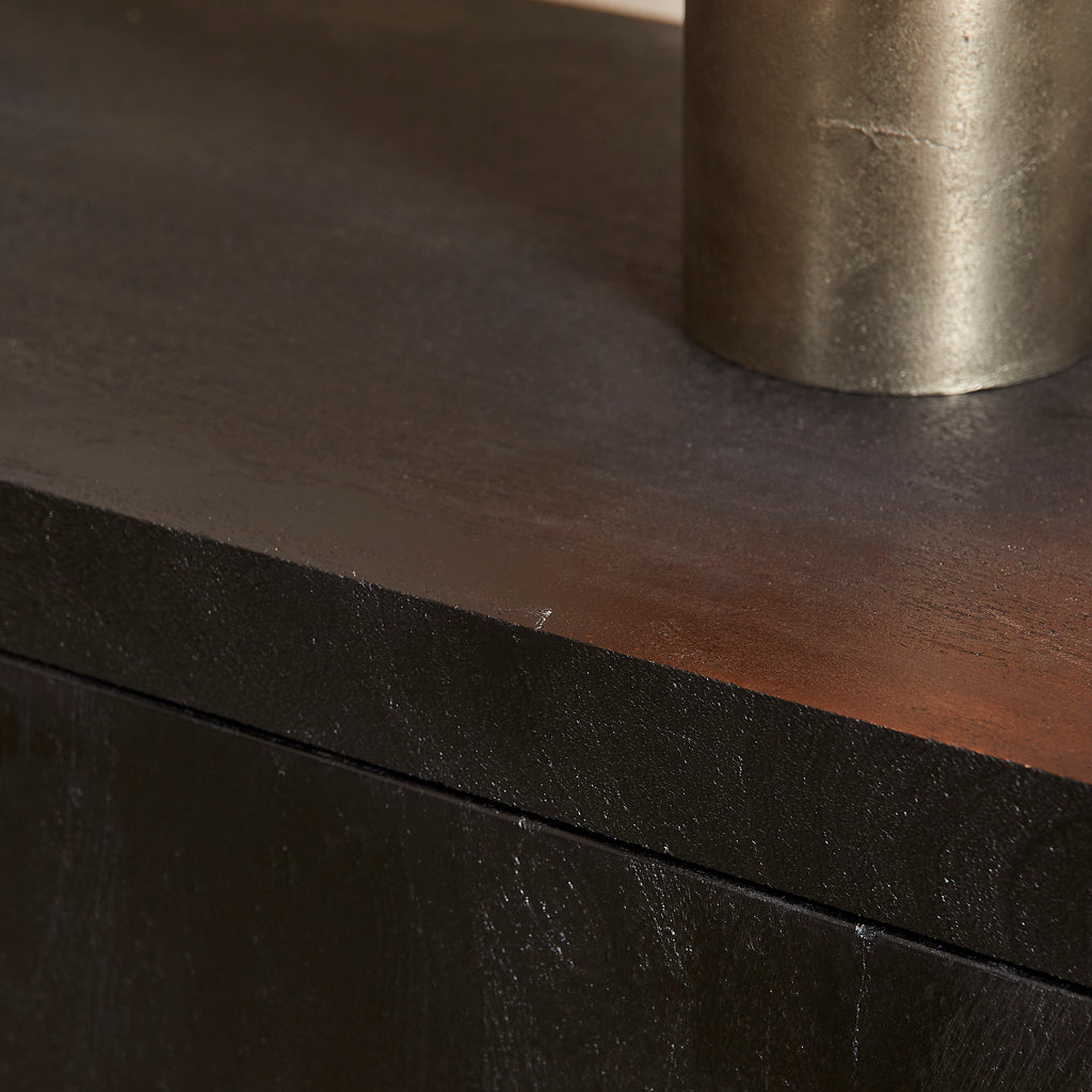 TV-Board Bali Schwarz – Lowboard aus Mangoholz mit 4 Türen & Push-to-Open, modernes TV-Möbel 200 x 42 x 46 cm