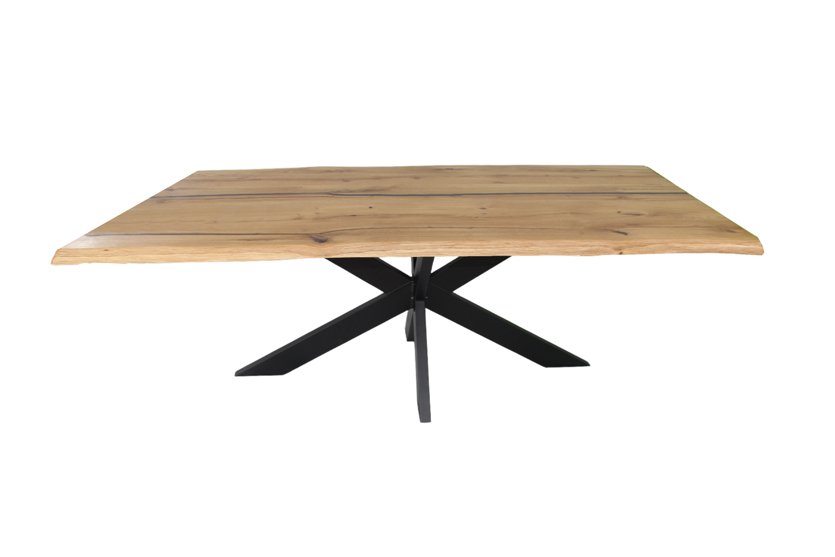 Eiche Epoxidharz Schwarz - Esstisch mit Baumkante - Spider Gestell | Unikat