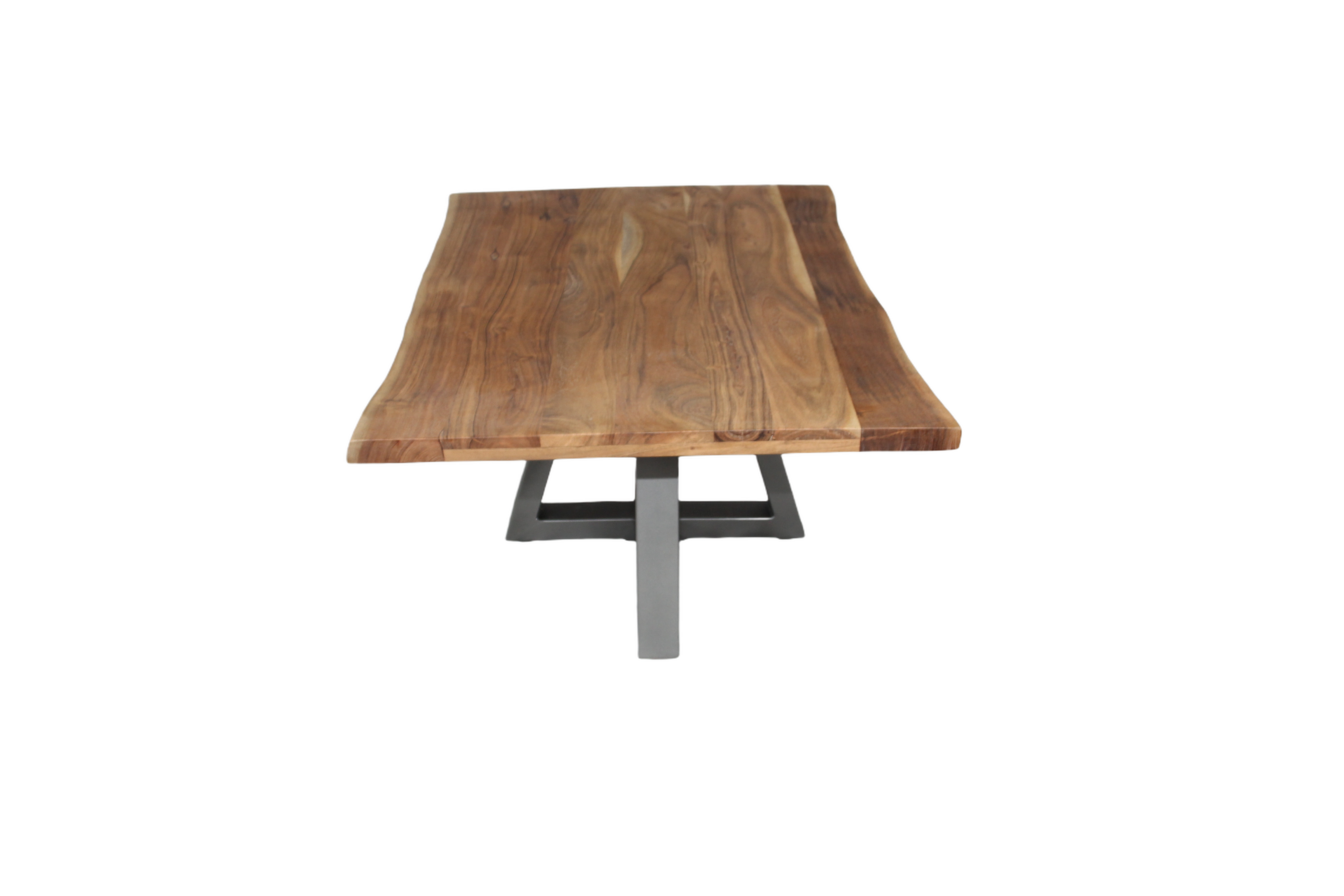 Couchtisch aus Akazie mit Baumkante und doppeltem U-Gestell | Unikat