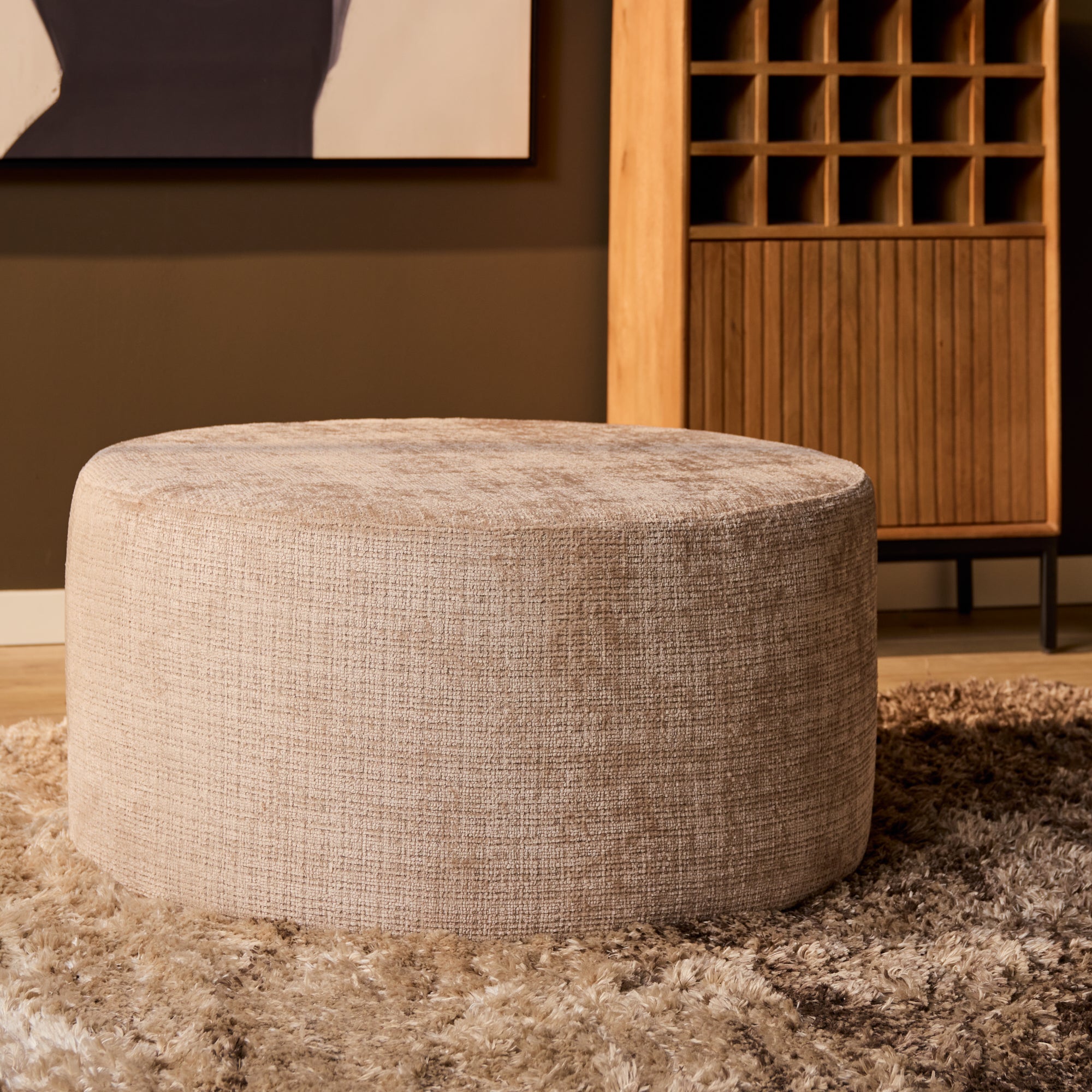 Runder Hocker MeinLieblingsplatz Taupe – Vielseitiger Pouf als Sitzgelegenheit, Fußhocker oder Deko-Element, Ø80 x 39 cm