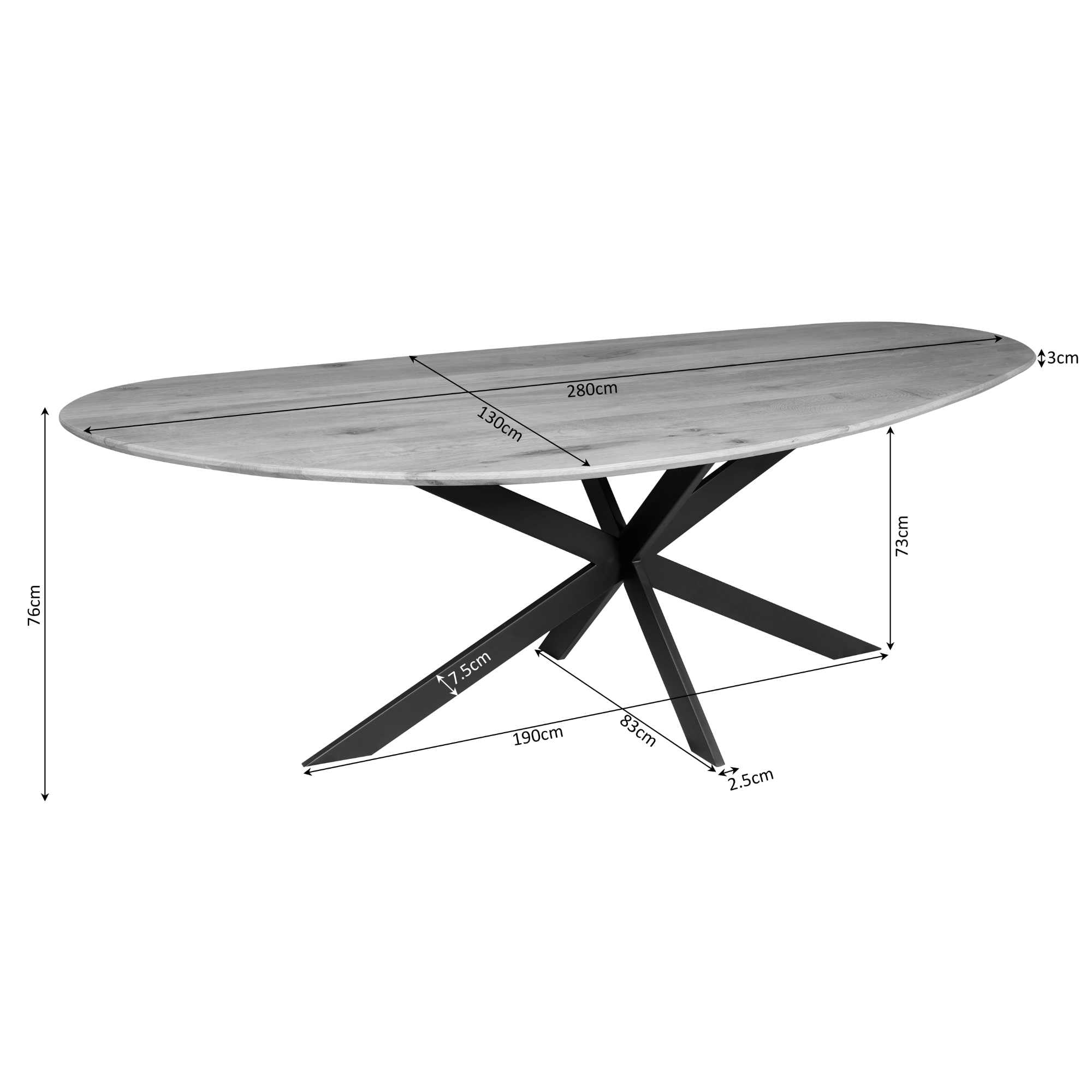 Esstisch Sky Braun FSC® Eiche 280x130x76 cm – organische Tischplatte & stabiles Gestell, modern & elegant