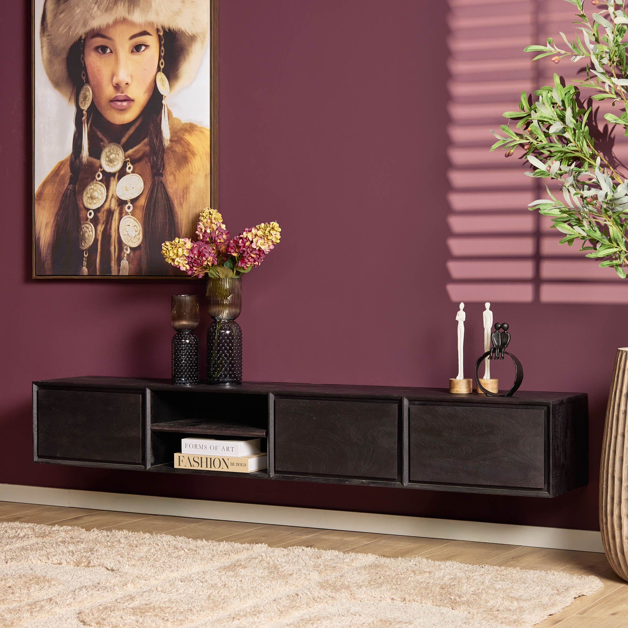 Schwebendes TV-Möbel Ambiance Schwarz | 200 cm