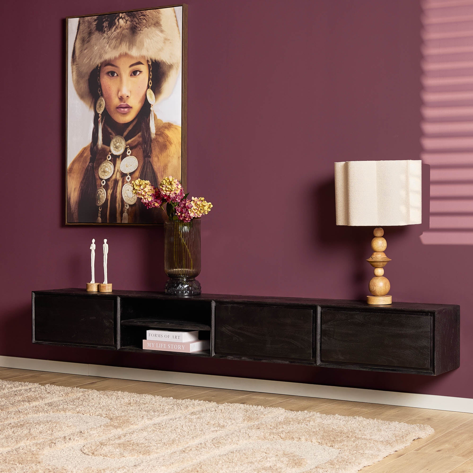 Schwebendes TV-Möbel Ambiance Schwarz | 240 cm