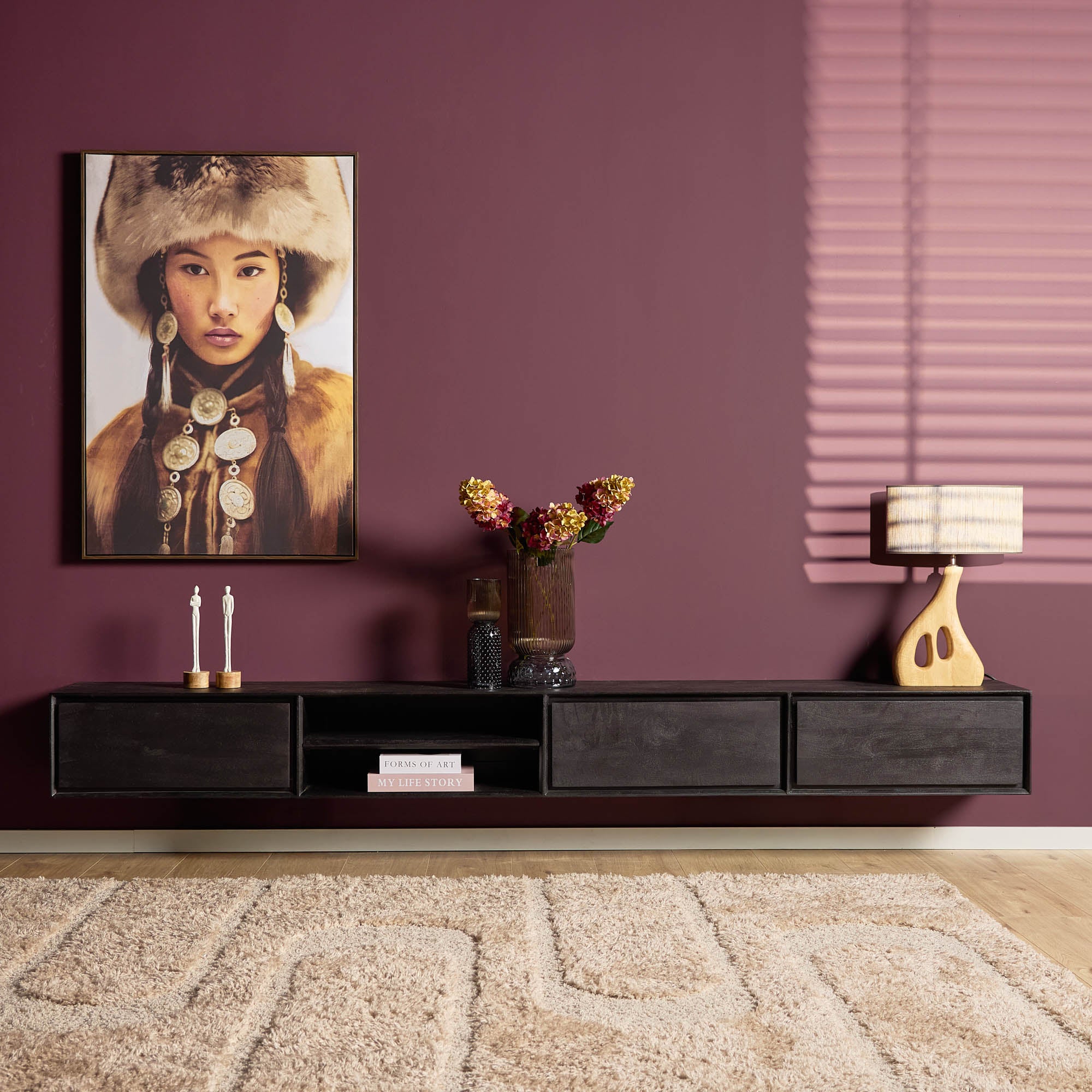 Schwebendes TV-Möbel Ambiance Schwarz | 280 cm