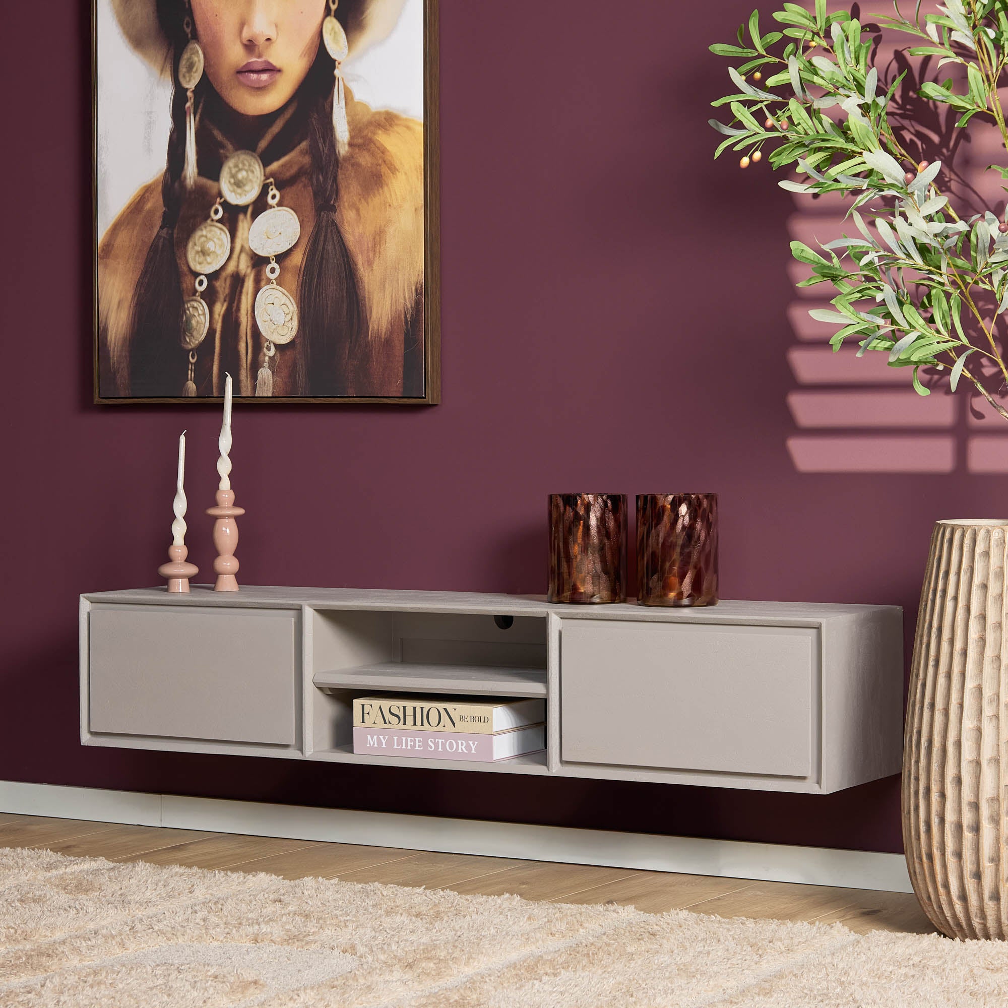 Schwebendes TV-Möbel Ambiance Taupe | 160 cm