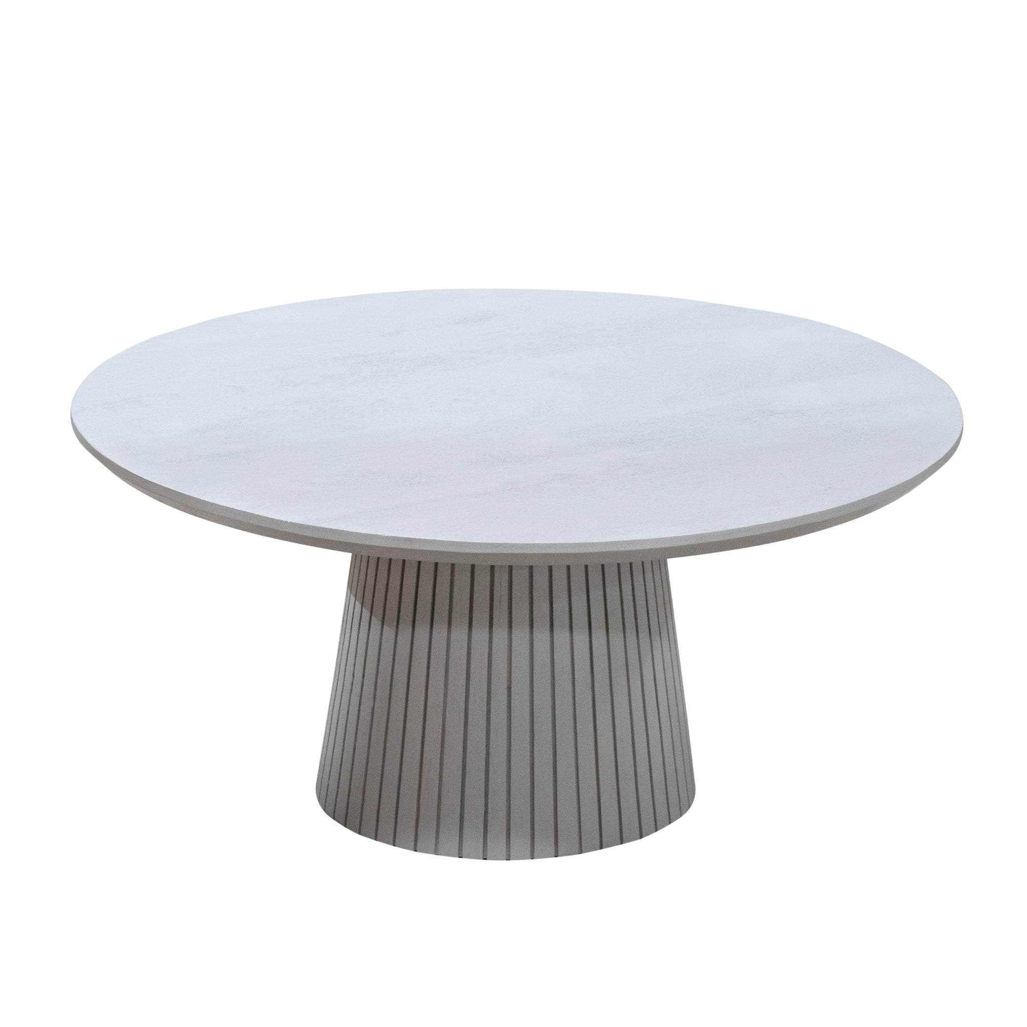 Couchtisch Sole Rund – Salontisch aus Mangoholz mit vertikalem Lamellenmuster, Ø80 x 38 cm