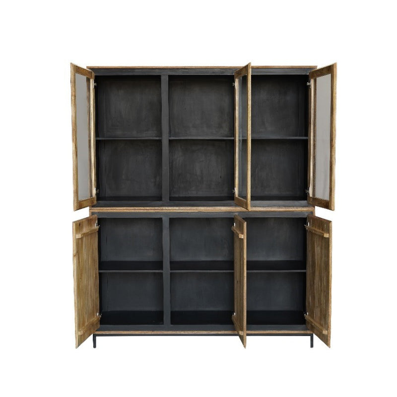 Vitrine Rois – Schrank aus Mangoholz & Metall mit 6 Türen, 160 x 45 x 200 cm
