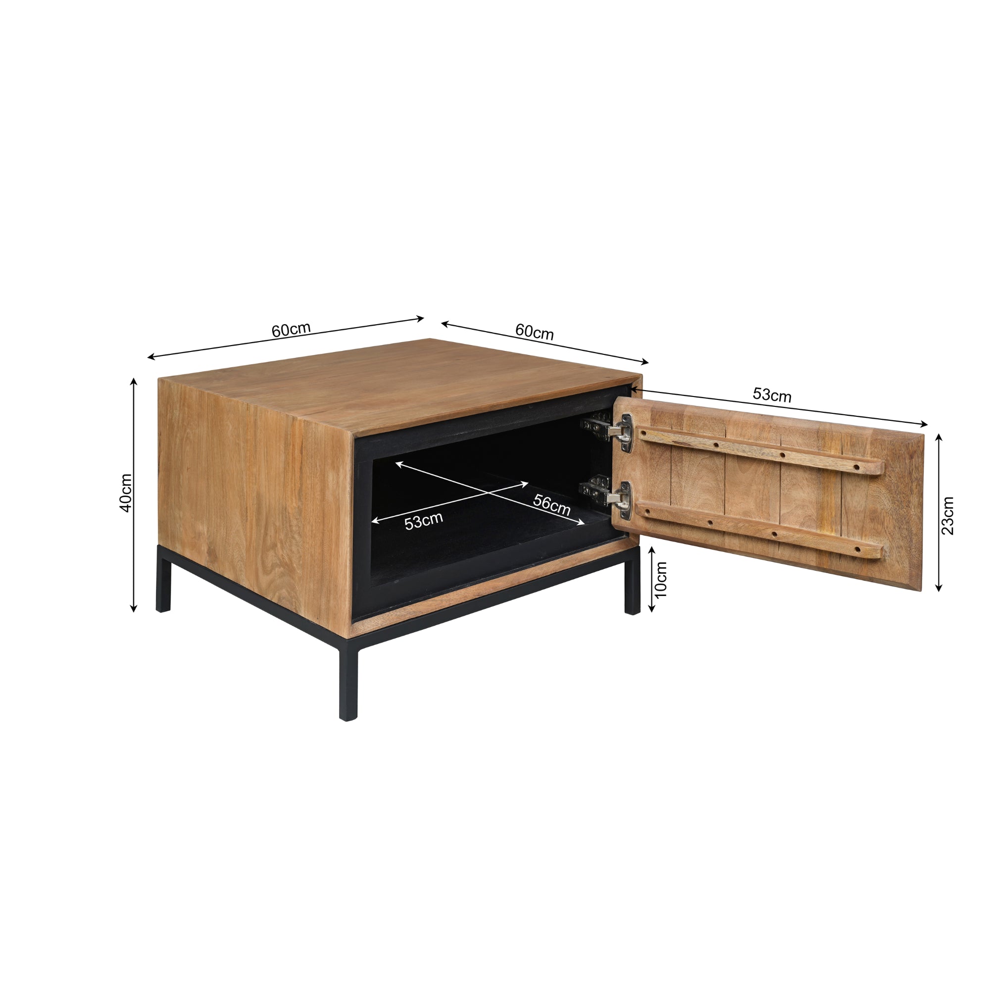 Beistelltisch Rois Mango Natur 60x60x40 cm – moderner Couchtisch mit Stauraum & Holzstruktur-Design