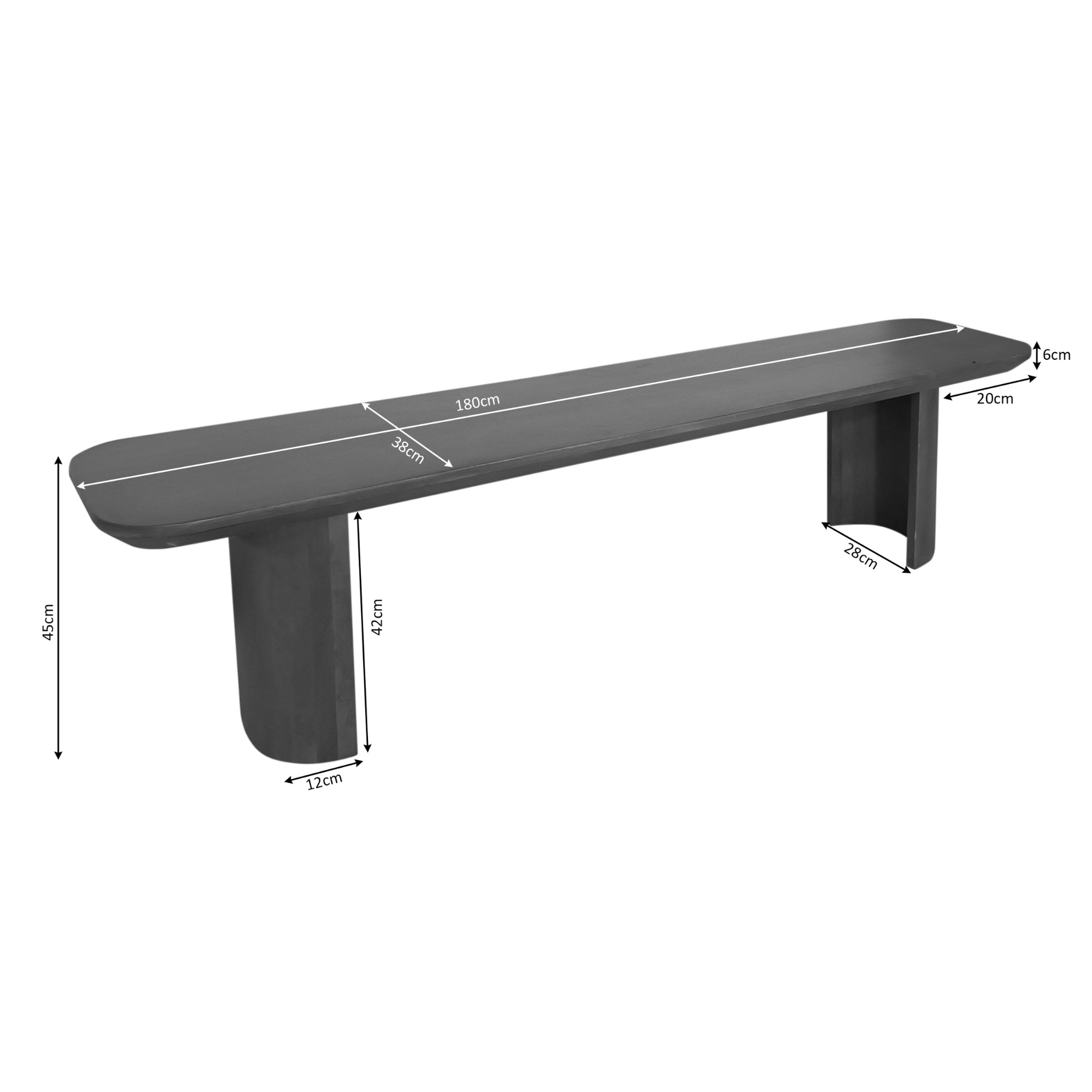 Esszimmerbank Lunero Braun – Sitzbank aus massivem Mangoholz mit halbrunden Beinen, 180 x 38 x 45 cm