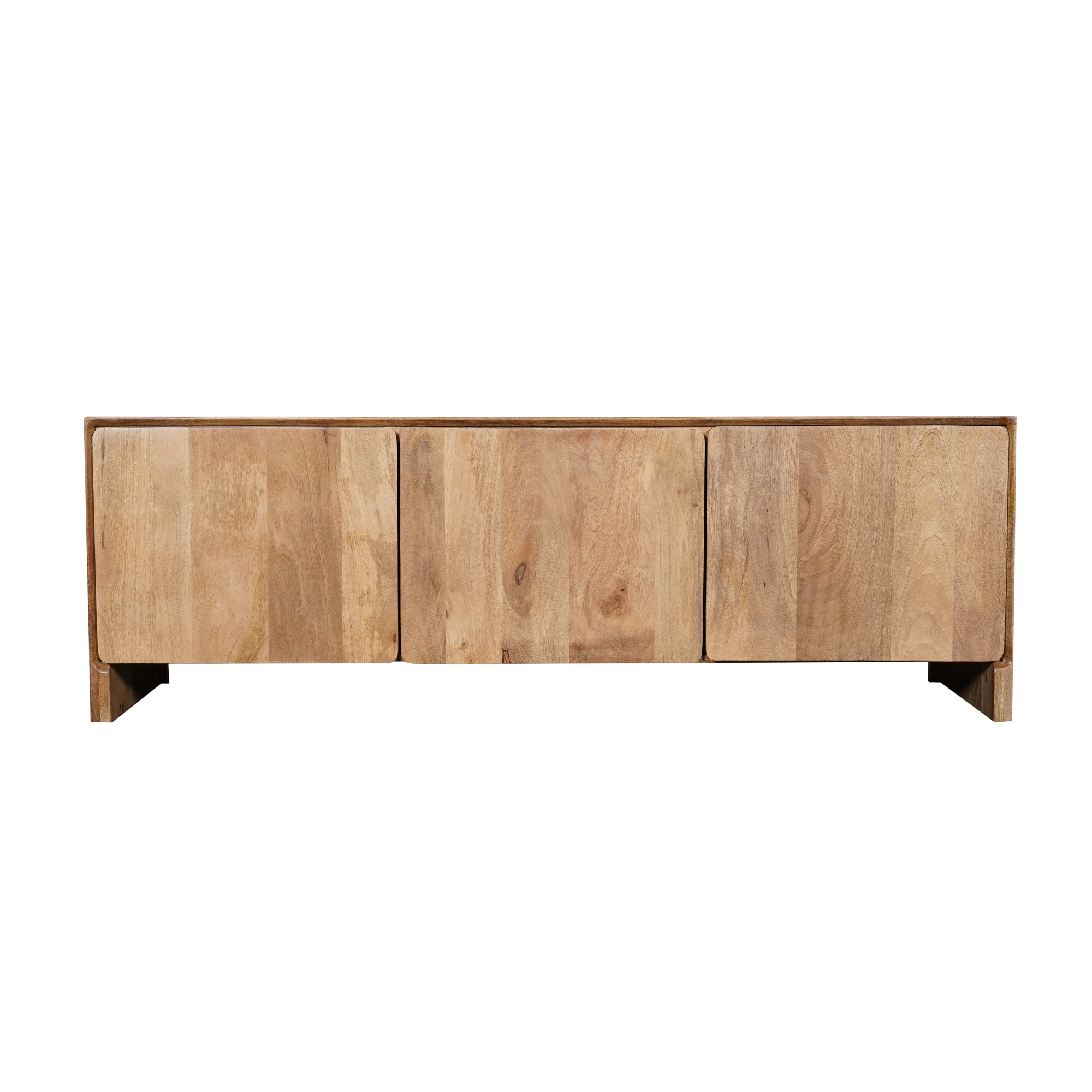 TV Board TeyTey 150x40x50 cm – Mangoholz Lowboard in Natur mit 3 Türen & minimalistischem Design