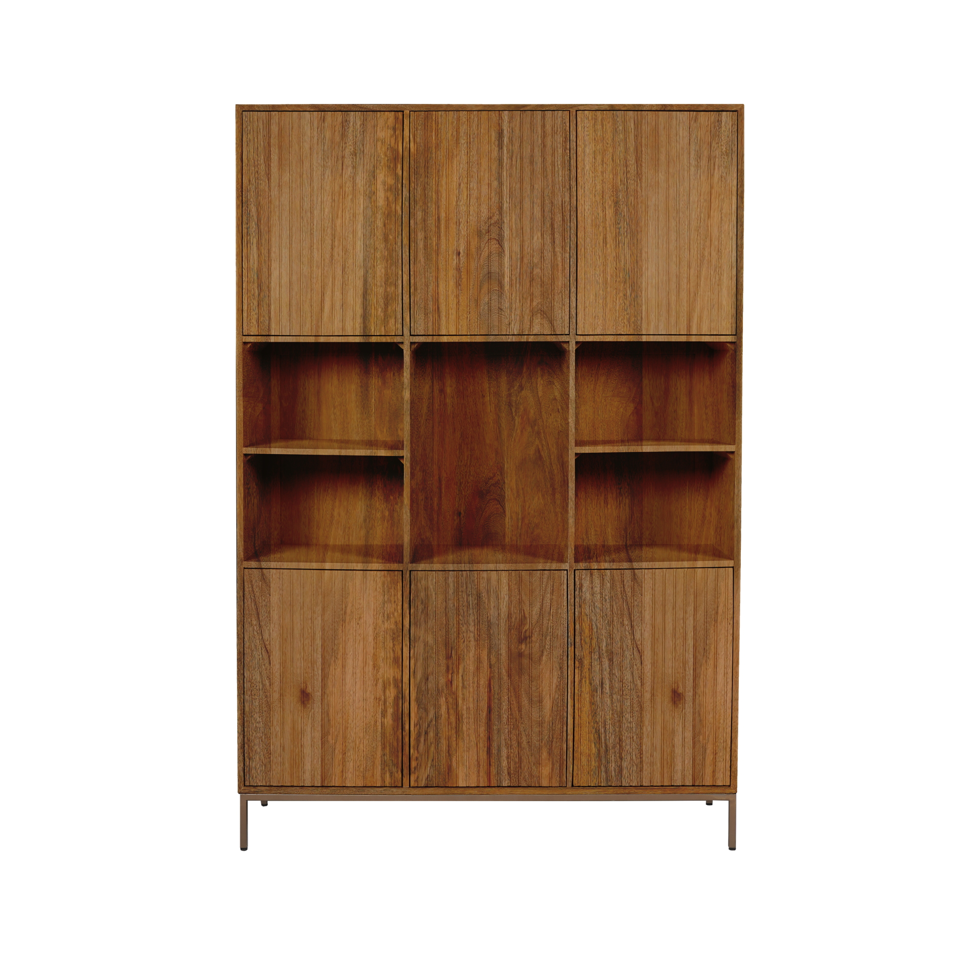 TV-Board Mandy 165x45x55 cm – Lowboard aus Mangoholz Natur mit 4 Türen & Push-to-Open-System