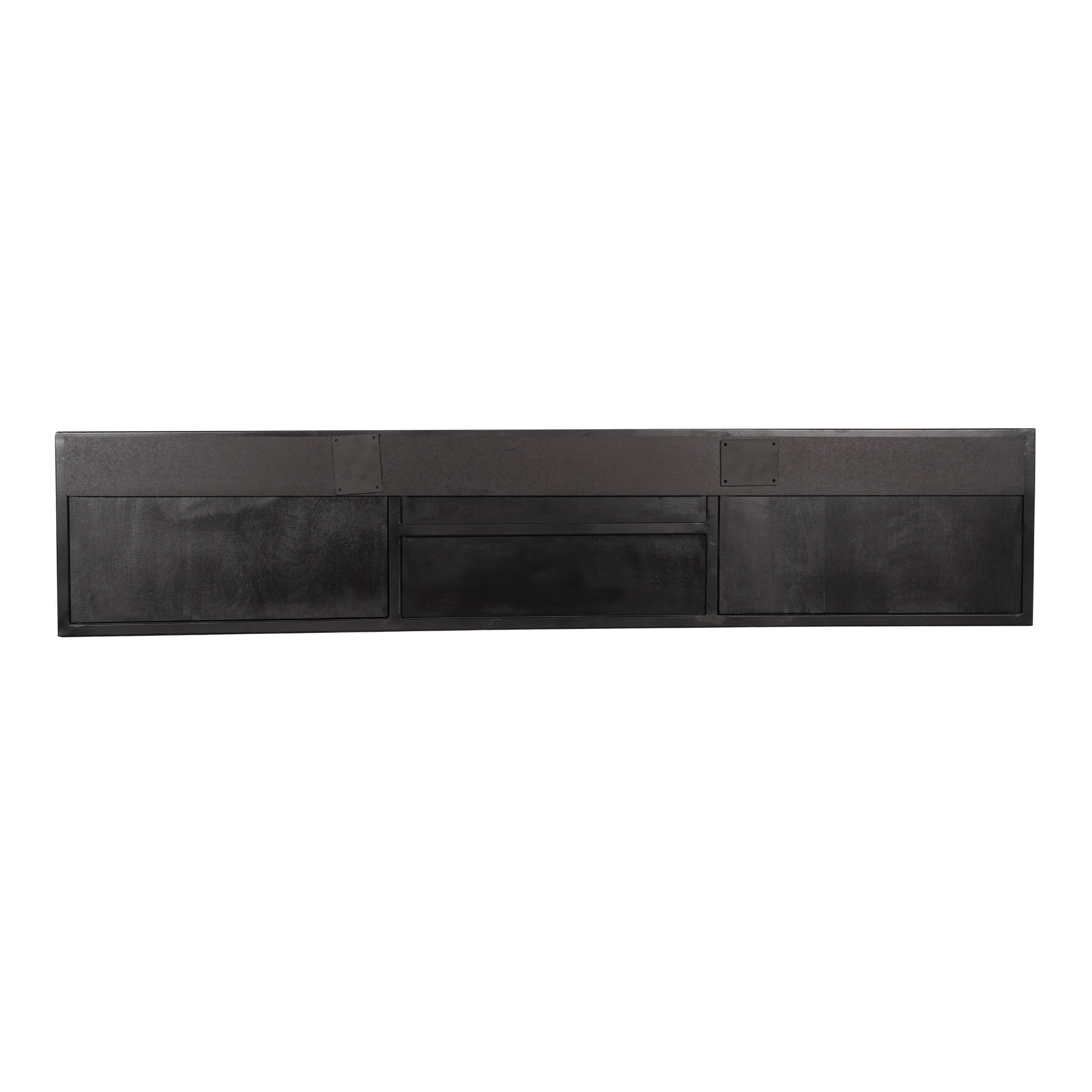 Schwebendes TV-Board Sydney – Mangoholz Schwarz, Fischgrät, 160 x 35 x 33 cm, Offenes Fach, Modernes Design