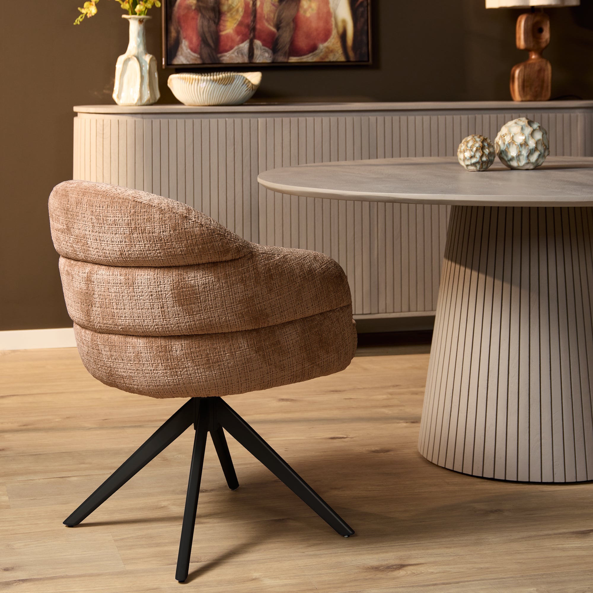 Esszimmerstuhl Bella (2er-Set)| Zimt | Fuß Schwarz | Mit Armlehne