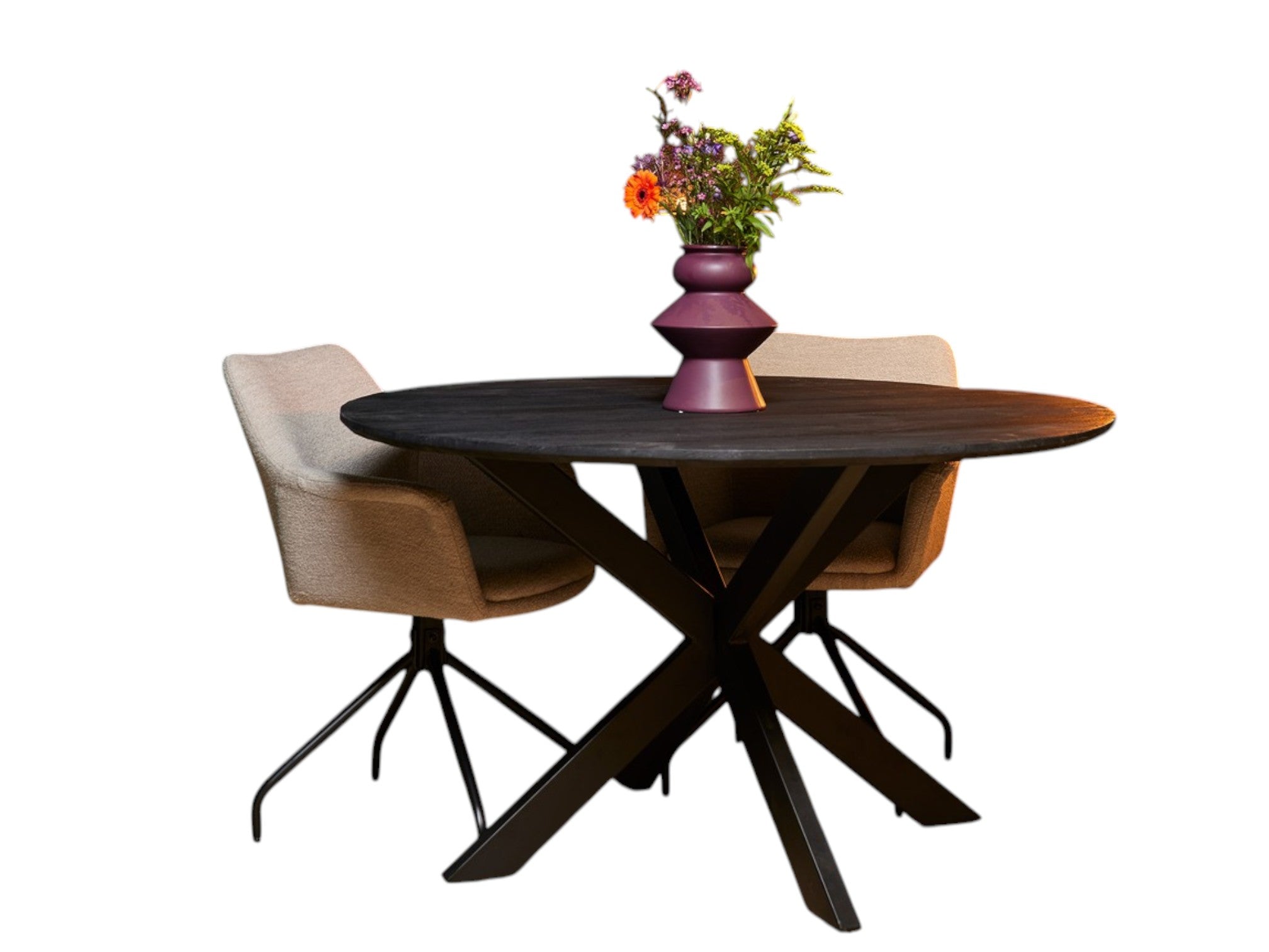 Esstisch Sydney rund Ø110 cm – Mangoholz Tisch mit schwarzer Lackierung & Metall-Matrixgestell, 3 cm Platte, 76 cm Höhe