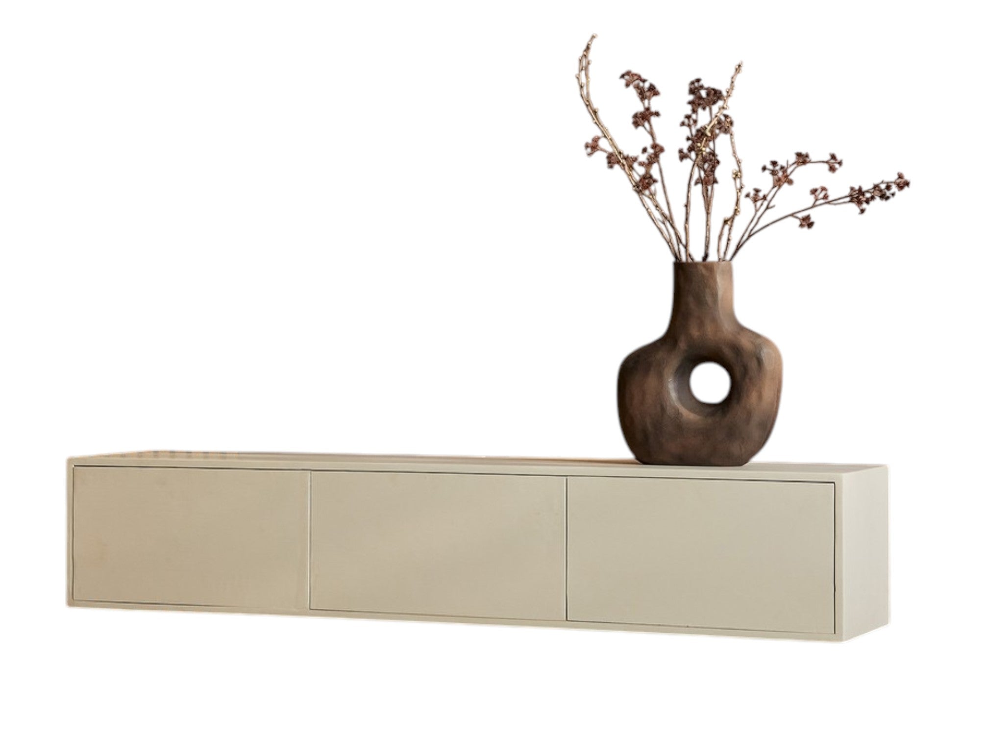 TV-Board Focus Sand | Schwebendes Lowboard mit Push-to-Open | 160 x 35 x 30 cm