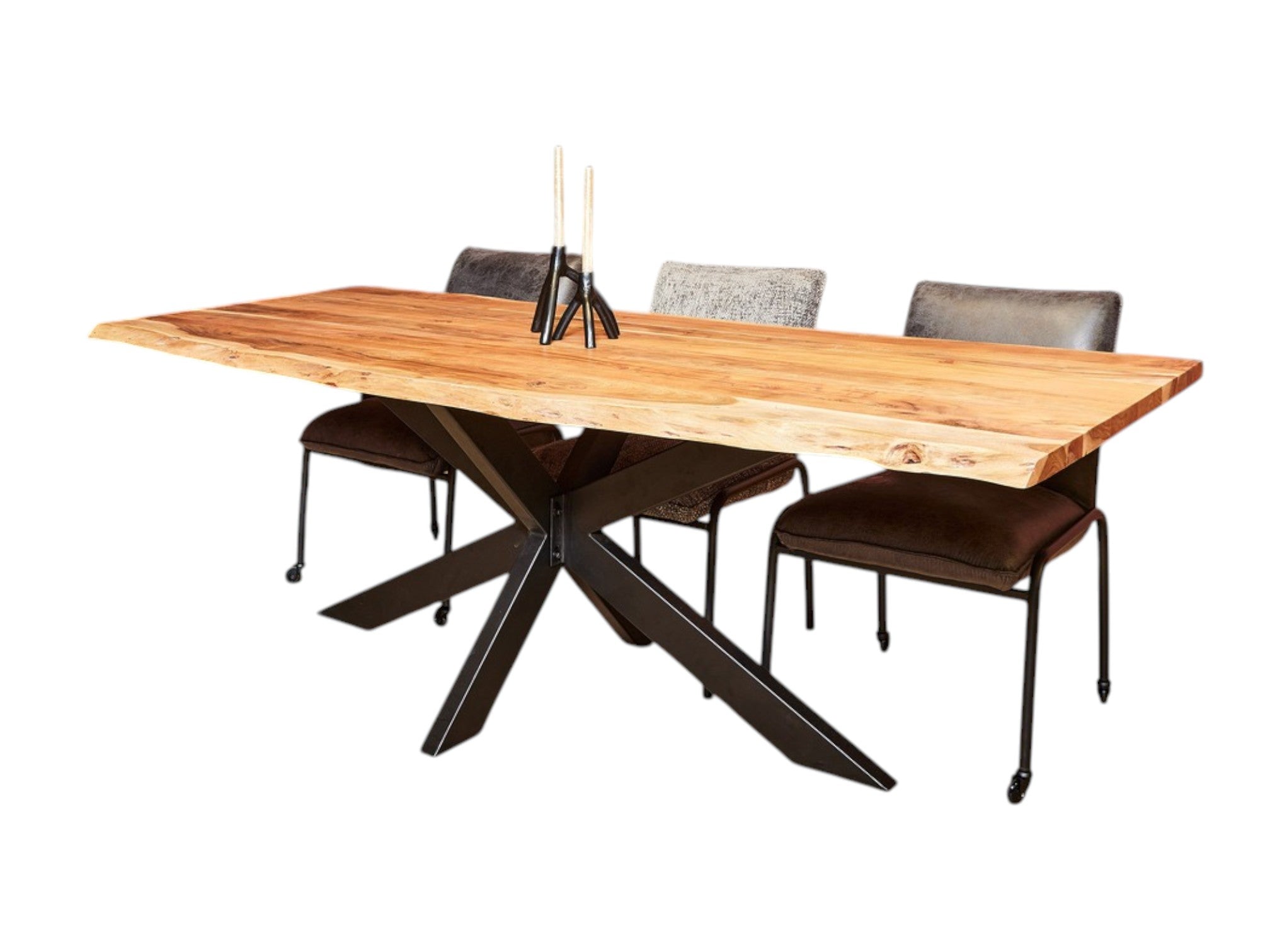 Esstisch TreeLine Baumkante – Akazienholz Baumstammtisch mit Naturkante & Matrixgestell, 300 x 100 x 76 cm | Unikat mit Baumkante