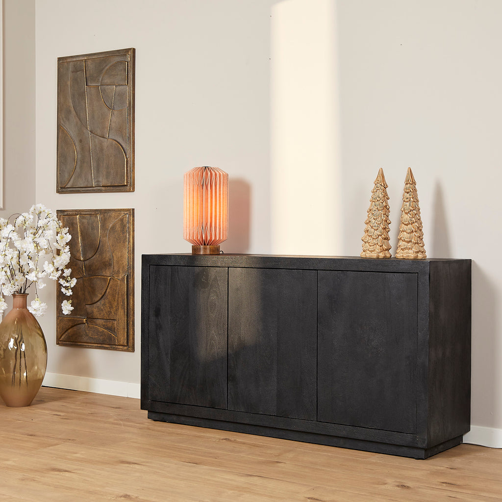 Sideboard Bali Schwarz – moderne Kommode aus Mangoholz mit 3 Türen & Push-to-Open, 150 x 45 x 80 cm