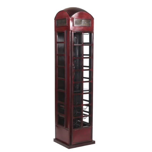 Weinschrank Telefonzelle – Metall Weinschrank in Rot, 41×38×175 cm, originelles Weinregal im London-Design