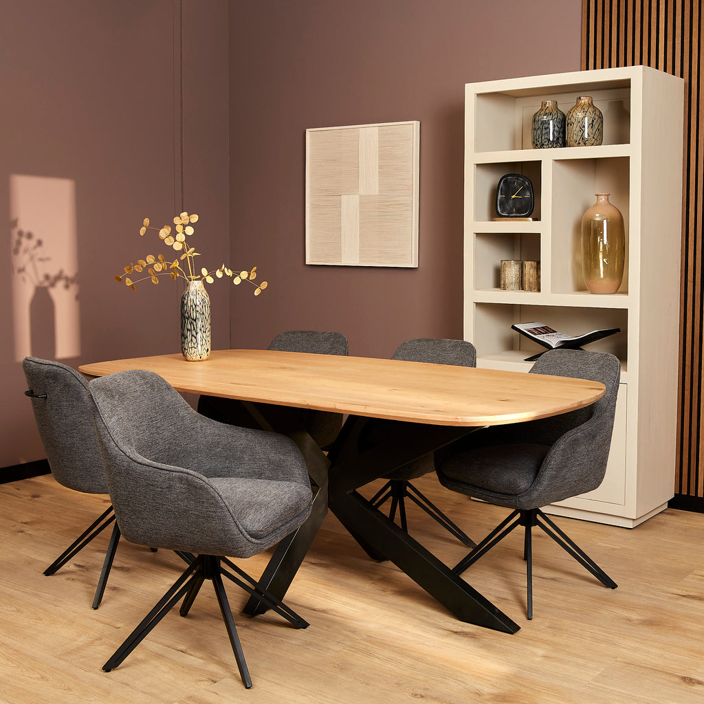 Esszimmerstuhl Jamey Anthrazit – moderner Drehstuhl 60×62×85 cm mit Memory-Rückkehr & schwarzem Metallgestell