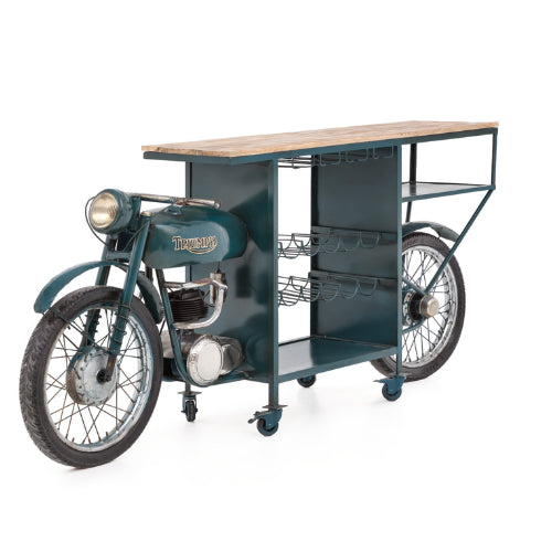 Motor Bar Industrial – Bartheke aus Metall in Blau, modernes Industrial-Design, 226 x 46 x 99 cm