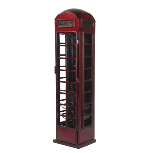 Weinschrank Telefonzelle – Metall Weinschrank in Rot, 41×38×175 cm, originelles Weinregal im London-Design