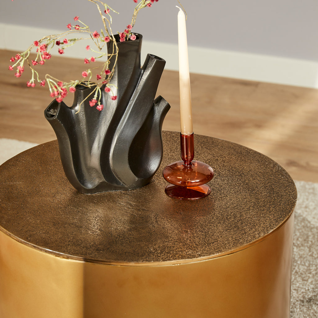 Couchtisch Fiore Antikgold – Runder Aluminiumtisch mit edlem Antique-Gold-Finish, 60 x 60 x 45 cm