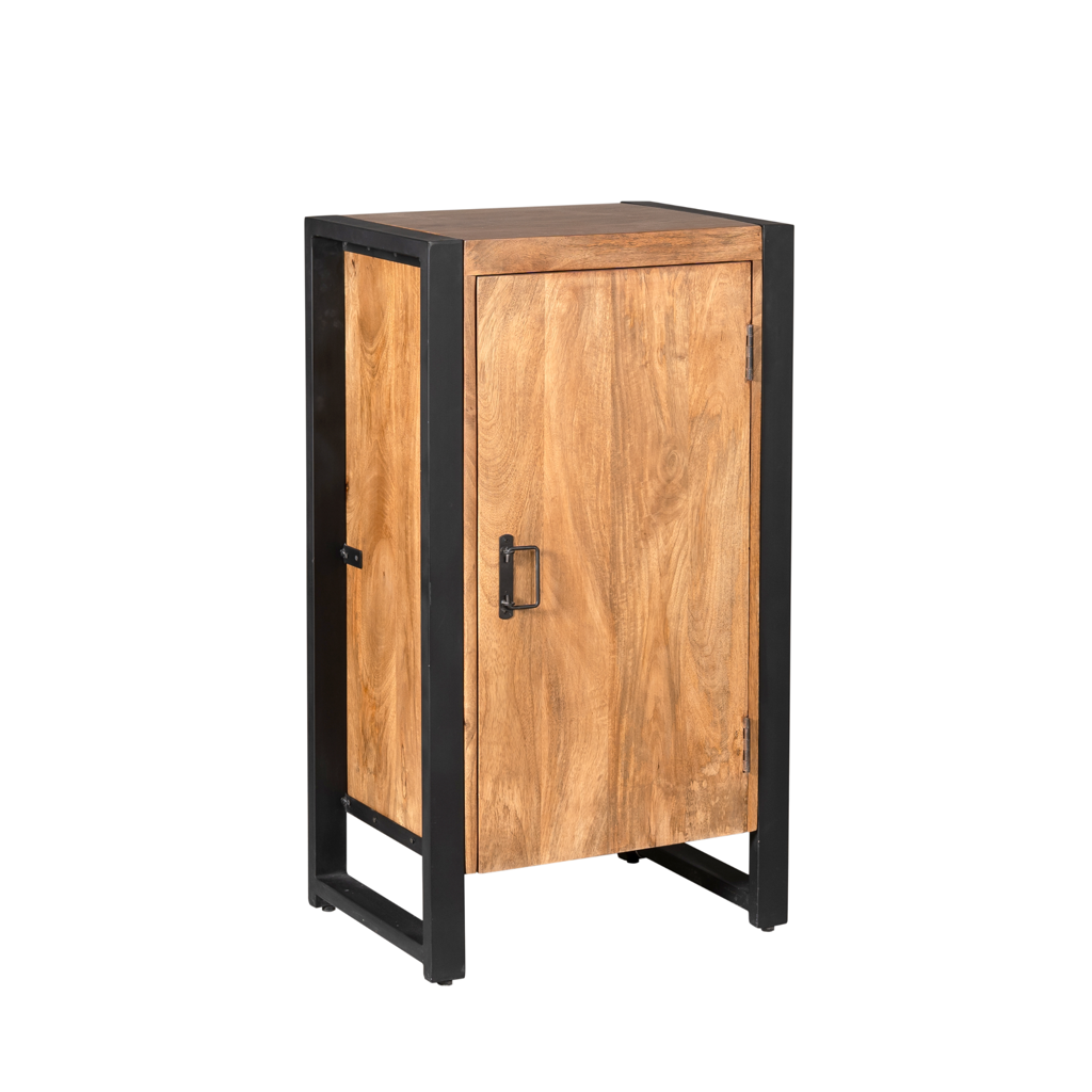 Highboard Bori Natur - aus Mangoholz mit schwarzem Metall – kompakter Schrank, 55 x 40 x 100 cm
