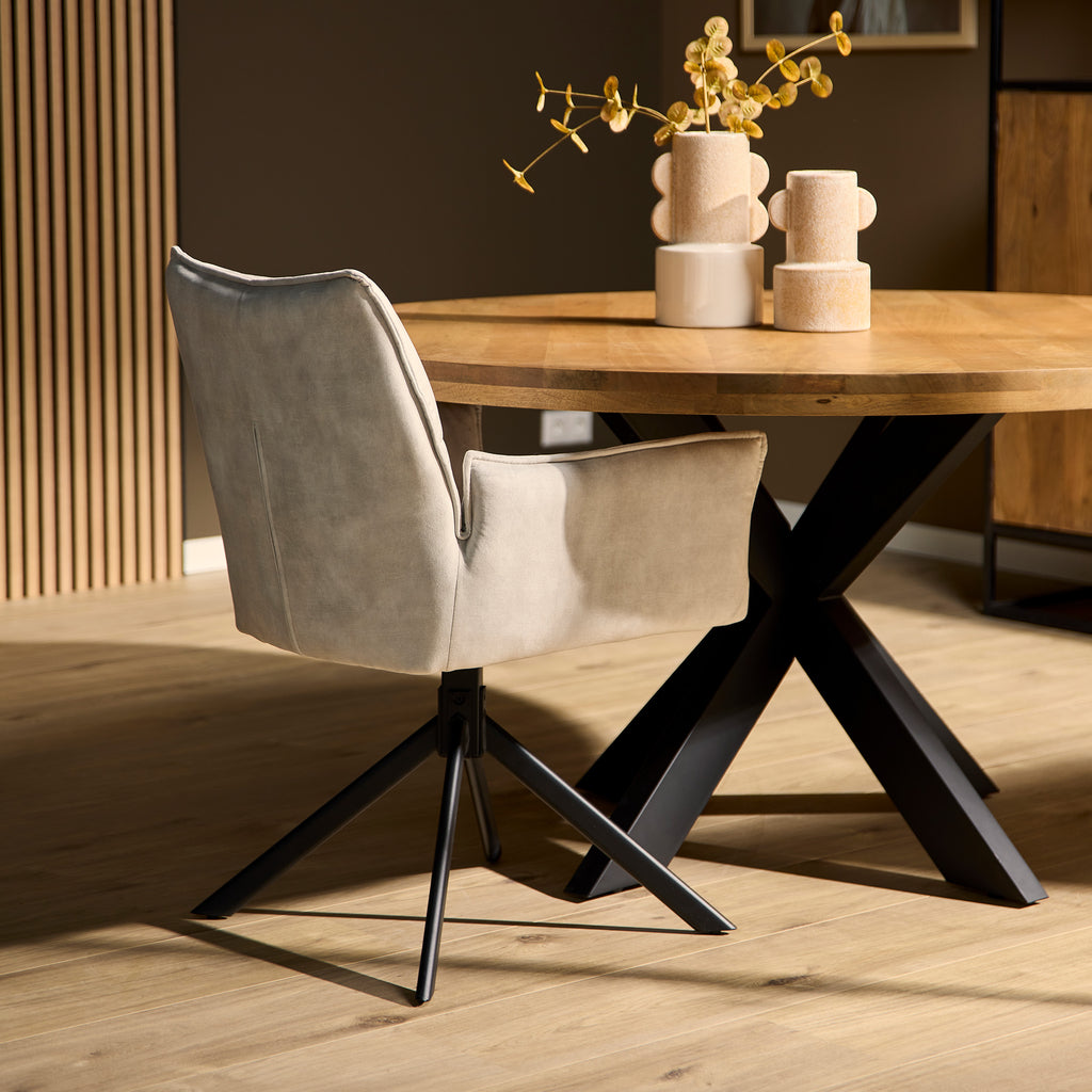 Esszimmerstuhl Daira Velvet Champagner –  Drehstuhl mit Armlehnen  (2er-Set)