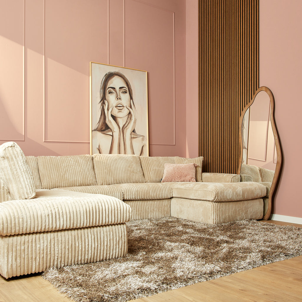 MeinLieblingsplatz Teddy U-Sofa, Beige, 372 x 199 x 87 cm