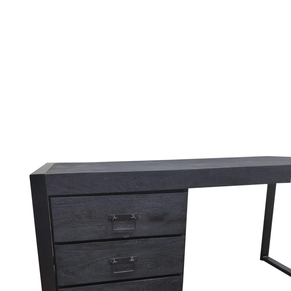 Schreibtisch Bori Schwarz – Mangoholz & Metall, 145 x 58 x 74 cm, 3 Schubladen, modernes Home-Office Design