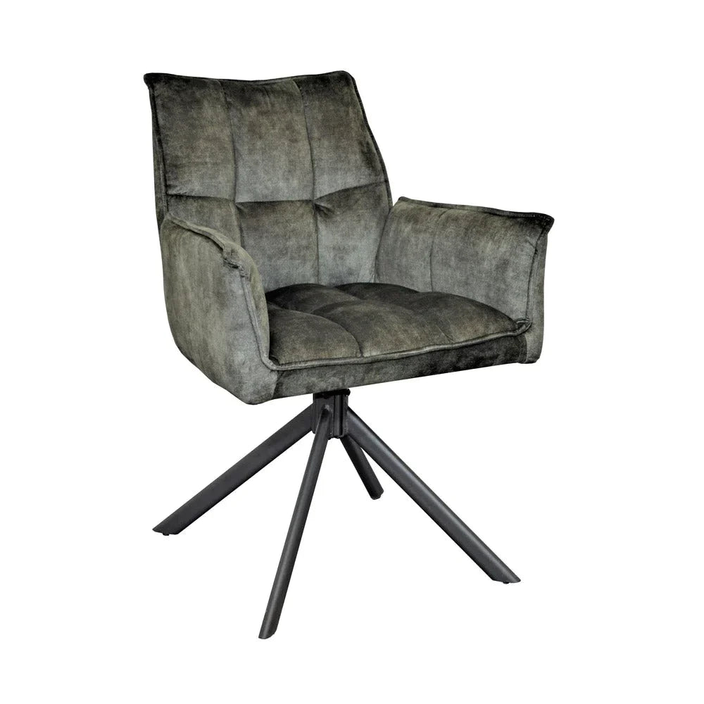 Esszimmerstuhl Daira Velvet Grün – Drehstuhl mit Armlehnen  (2er-Set)