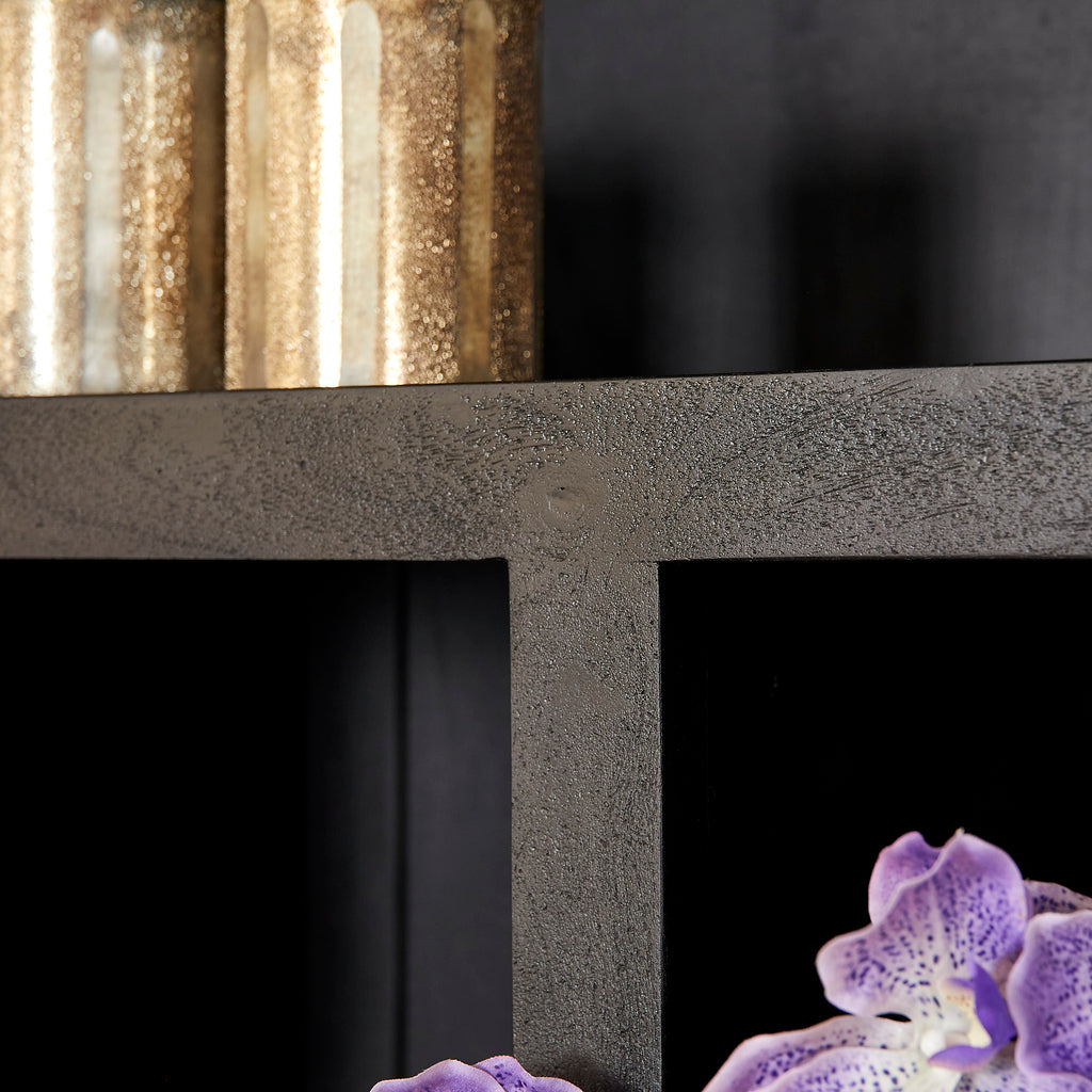 Bücherregal Bali Schwarz – Mangoholz mit modernem Design, 5 offene Fächer & 2 Türen mit Push-to-Open, 90 x 45 x 200 cm